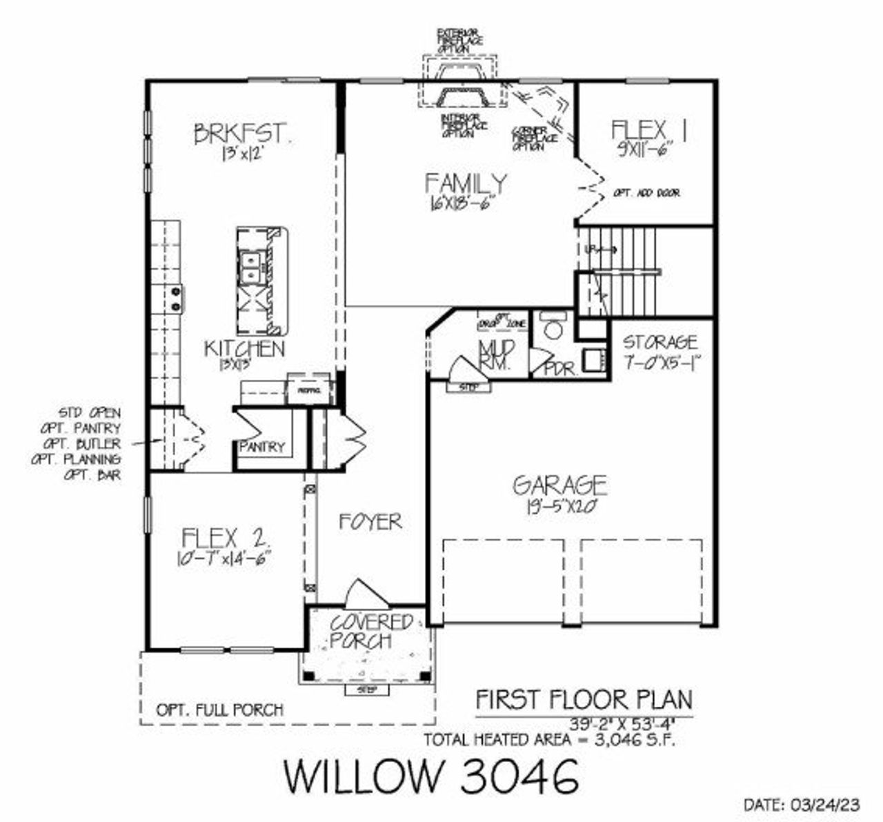 2D floor plan layout for the Willow 3046 by Accent Homes Carolinas in Kinghurst Cove, Charlotte, NC (Image 2).