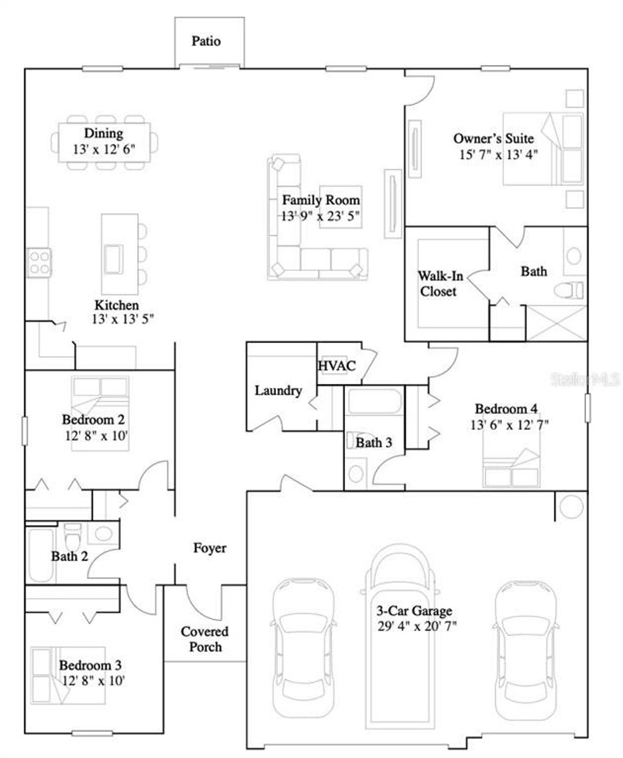 2D floor plan layout of this home in Tara Forest East, Alachua, FL (Image 2).