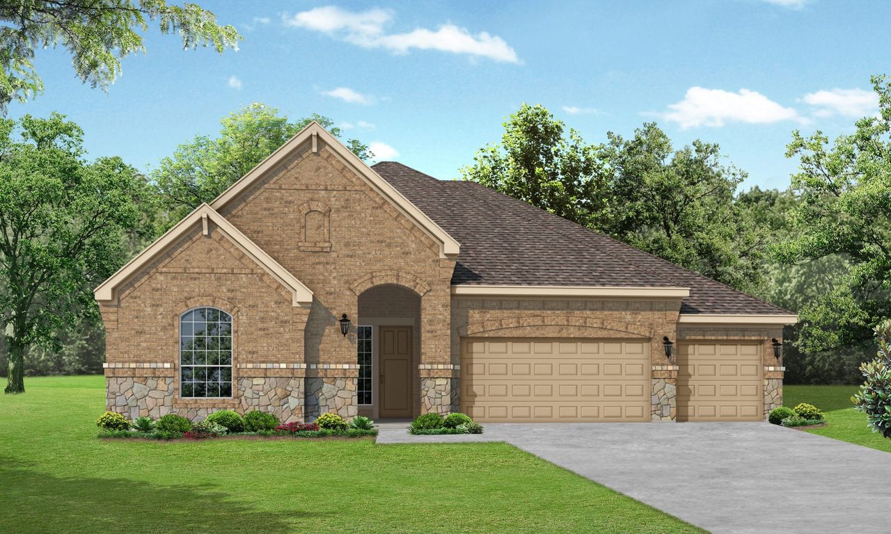 Representative exterior photo of a completed home built from the San Marino by Sitterle Homes in Sunday Creek at Kinder Ranch, San Antonio, TX (Image 2).