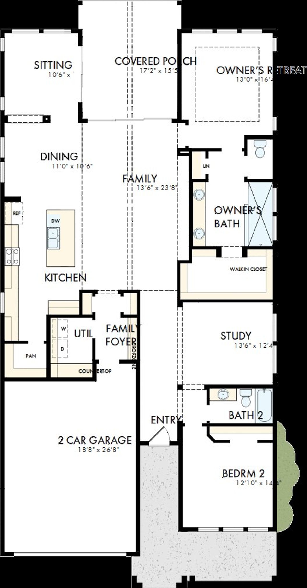 2D floor plan layout of this home in Kissing Tree – Spruce Series, San Marcos, TX (Image 2). 2D floor plan layout of this home in Kissing Tree – Spruce Series, San Marcos, TX (Image 2).