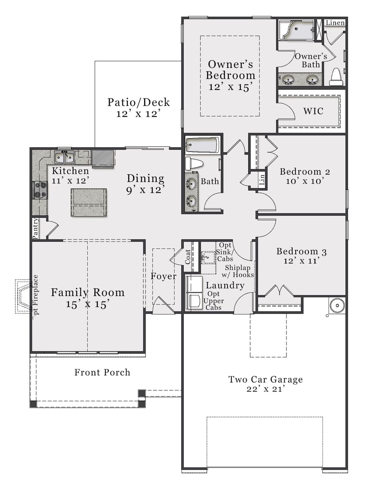 2D floor plan layout for the Mallard by McKee Homes in Holston, Fuquay Varina, NC (Image 2).
