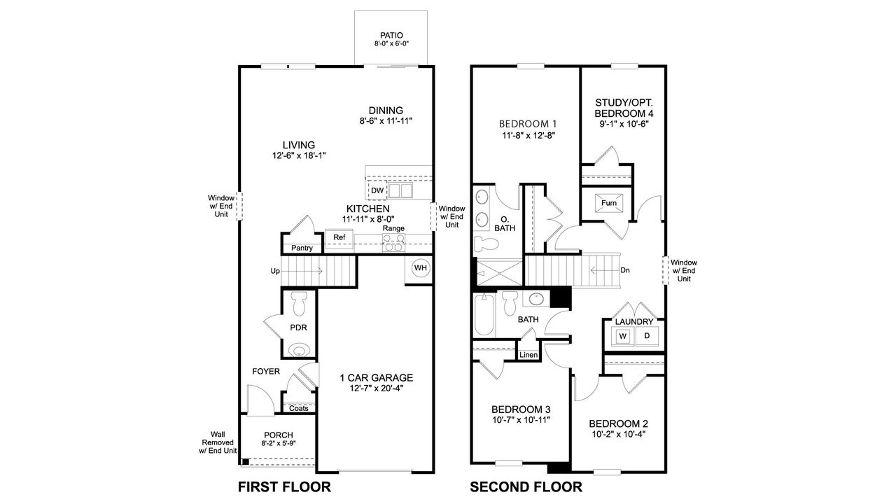 2D floor plan layout of this home in The Arbor Townhomes, Kingsport, TN (Image 2).