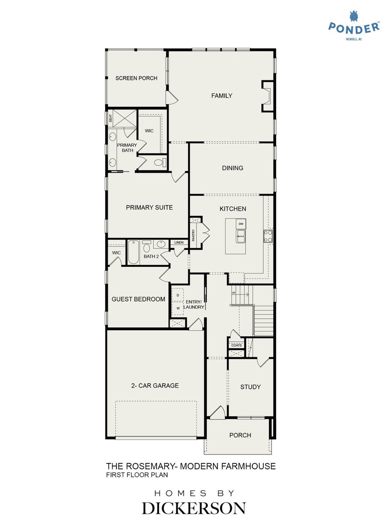 2D floor plan layout for the Rosemary Modern Farmhouse by Homes by Dickerson in Ponder, Wendell, NC (Image 2). 2D floor plan layout for the Rosemary Modern Farmhouse by Homes by Dickerson in Ponder, Wendell, NC (Image 2).