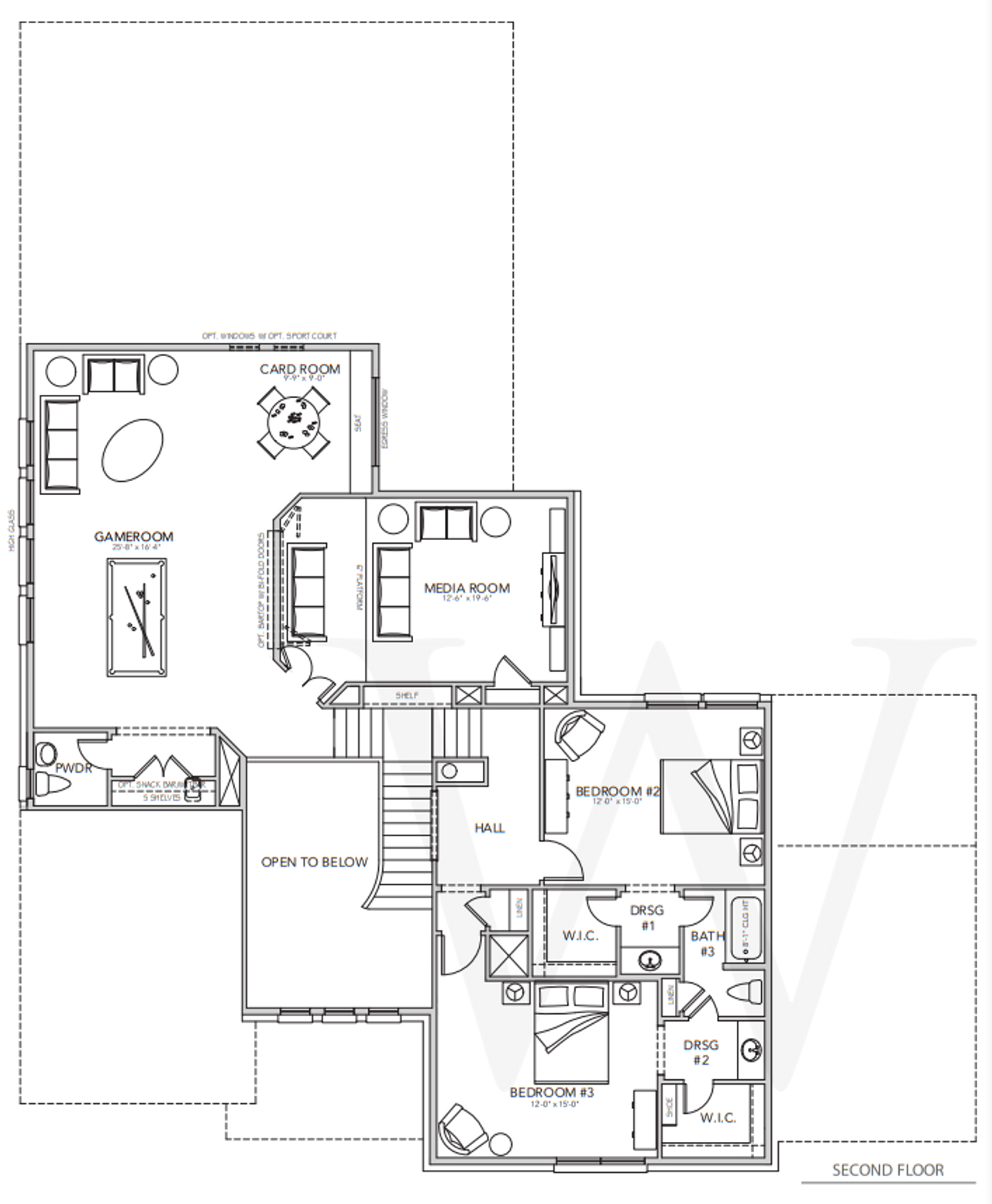 2D floor plan layout for the Castlebrook by Windmiller Custom Homes in Viridian, Arlington, TX (Image 2). 2D floor plan layout for the Castlebrook by Windmiller Custom Homes in Viridian, Arlington, TX (Image 2).