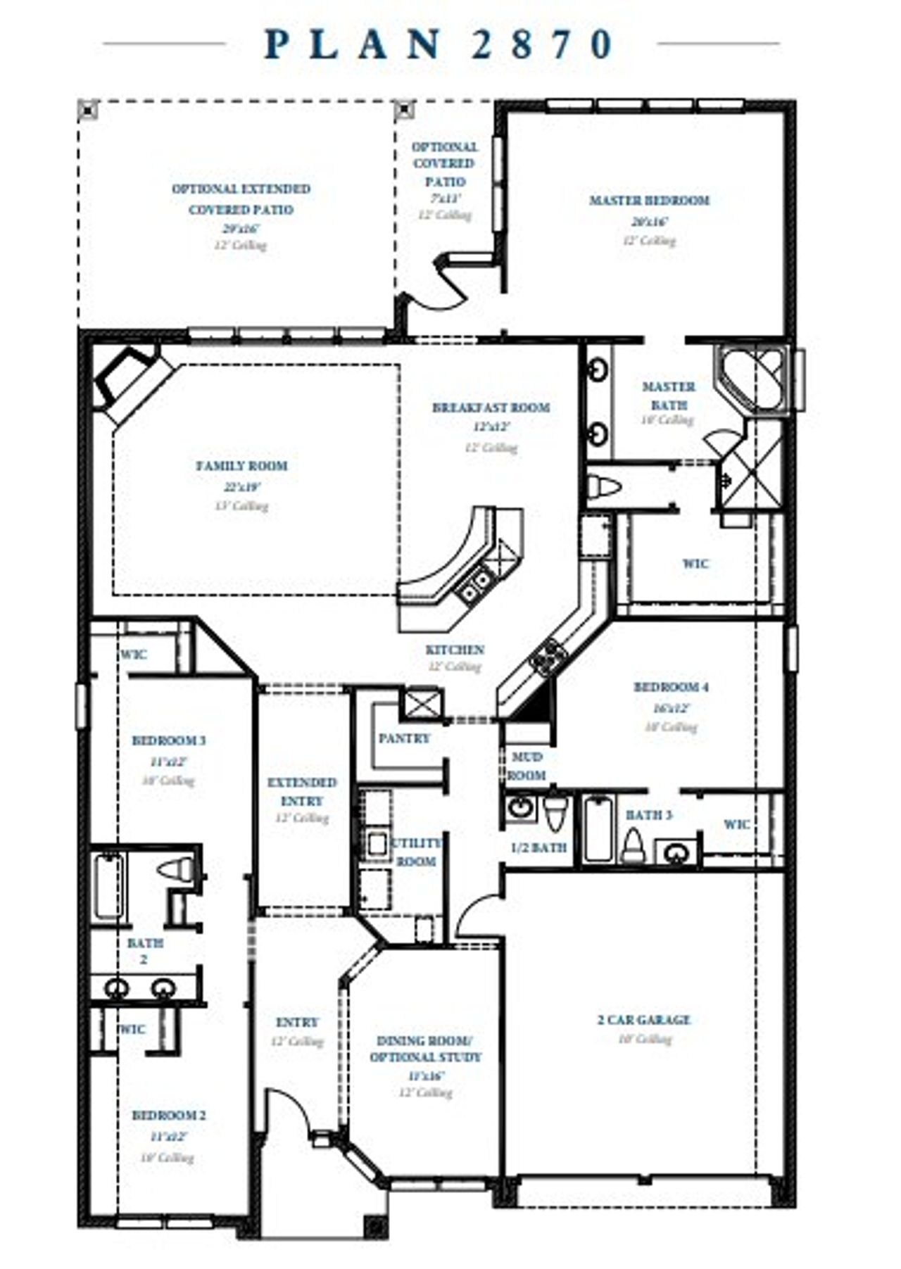 2D floor plan layout for the Plan 2870 by Ravenna Homes in Bridgeland 60′, Cypress, TX (Image 2). 2D floor plan layout for the Plan 2870 by Ravenna Homes in Bridgeland 60′, Cypress, TX (Image 2).