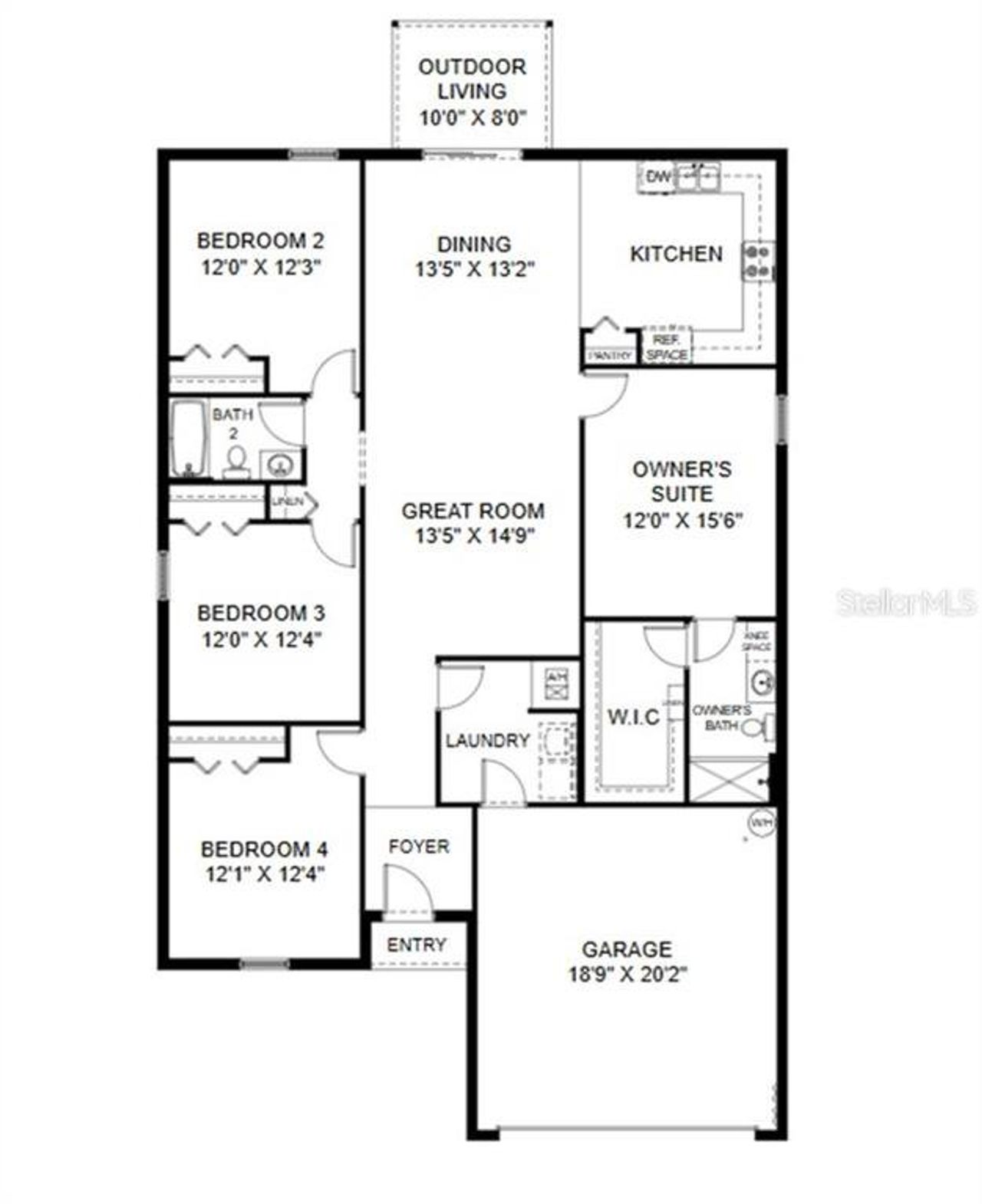 2D floor plan layout of this home in Woodland Ranch Estates, Dundee, FL (Image 2).
