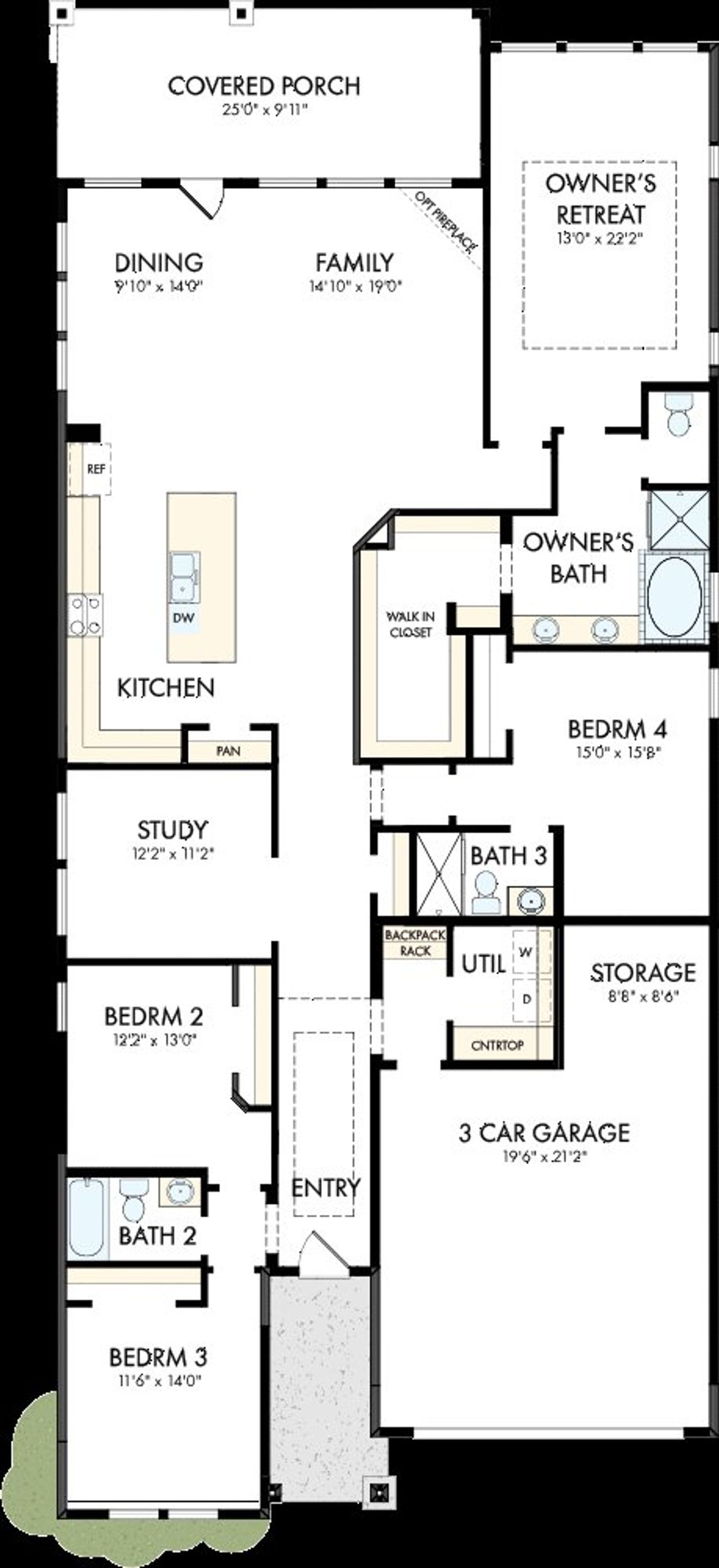 2D floor plan layout of this home in Riceland - Enclave Collection, Mont Belvieu, TX (Image 2).