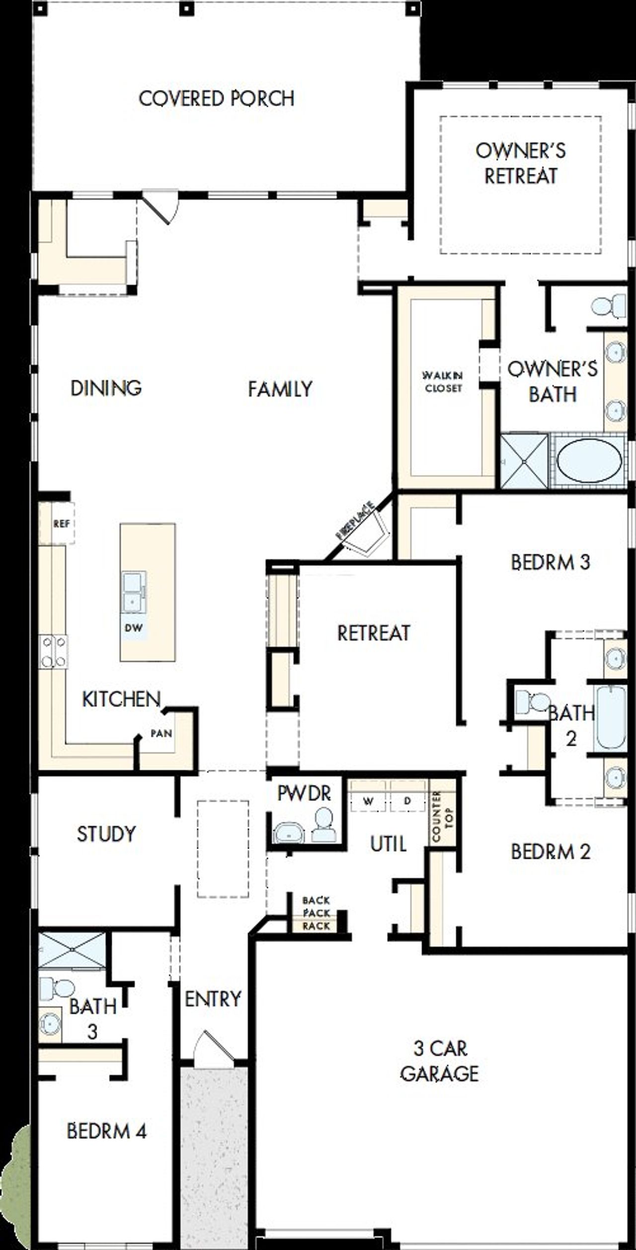 2D floor plan layout of this home in Meridiana 55' Homesites, Manvel, TX (Image 2).