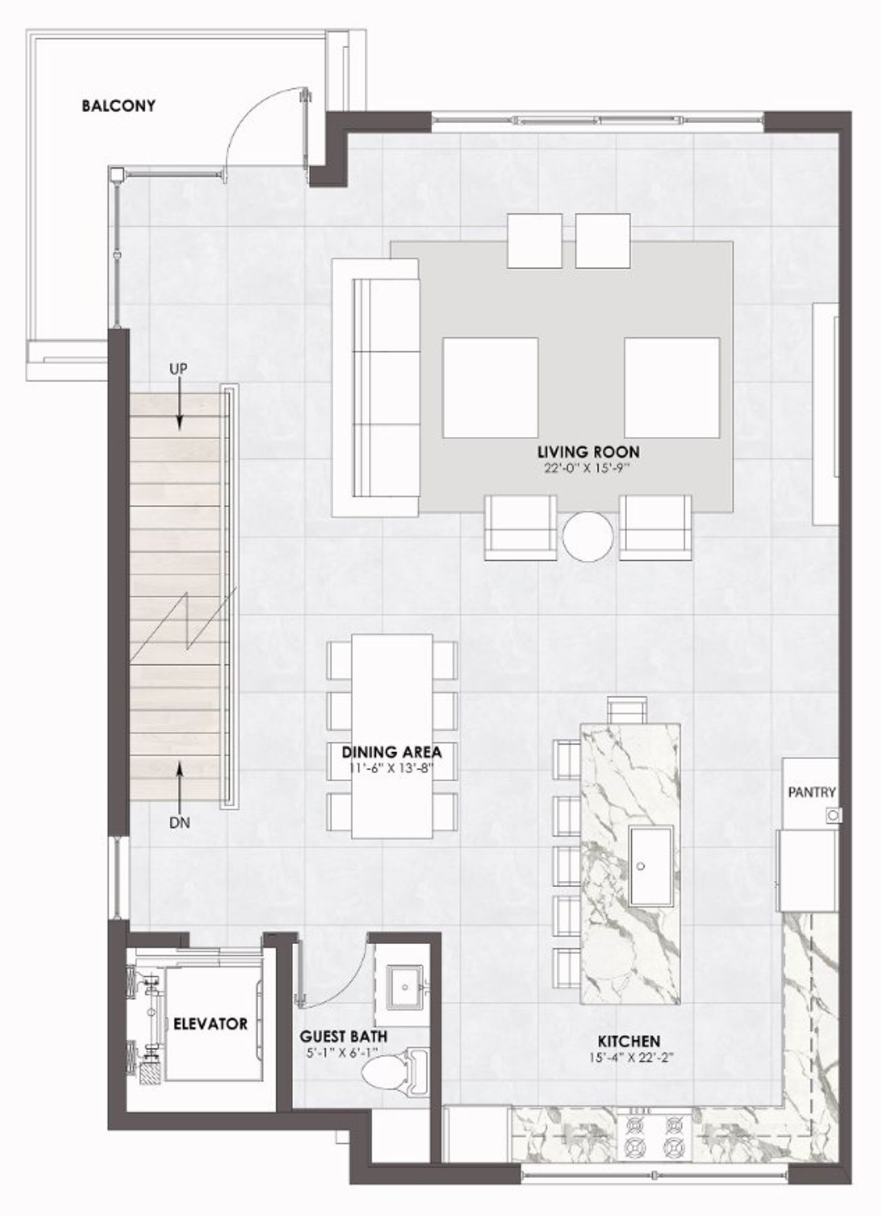 2D floor plan layout for the Model A by Urbane Capital in 8Hundred North Townhouses, Fort Lauderdale, FL (Image 2).