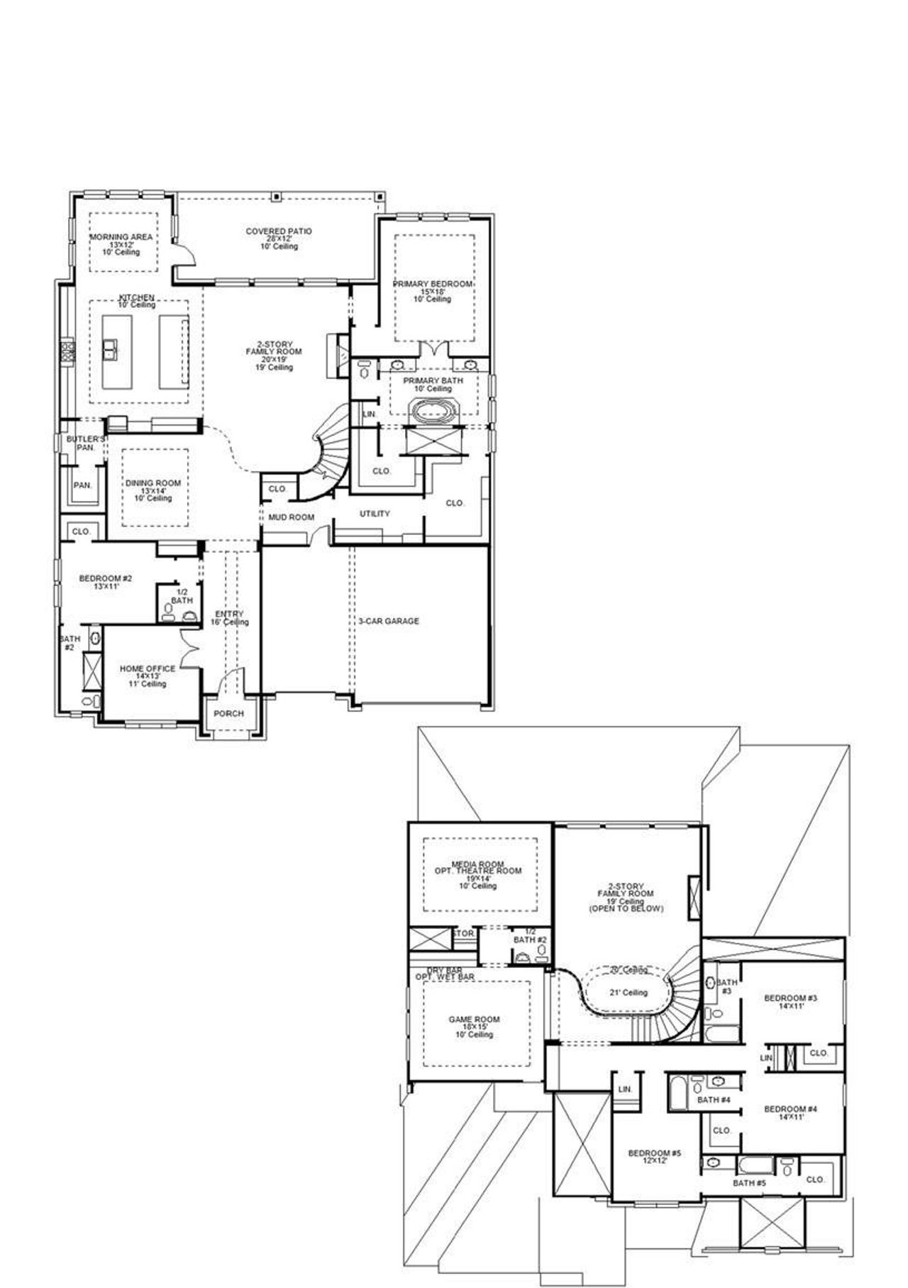 2D floor plan layout of this home in Parkside on the River West, Georgetown, TX (Image 2).