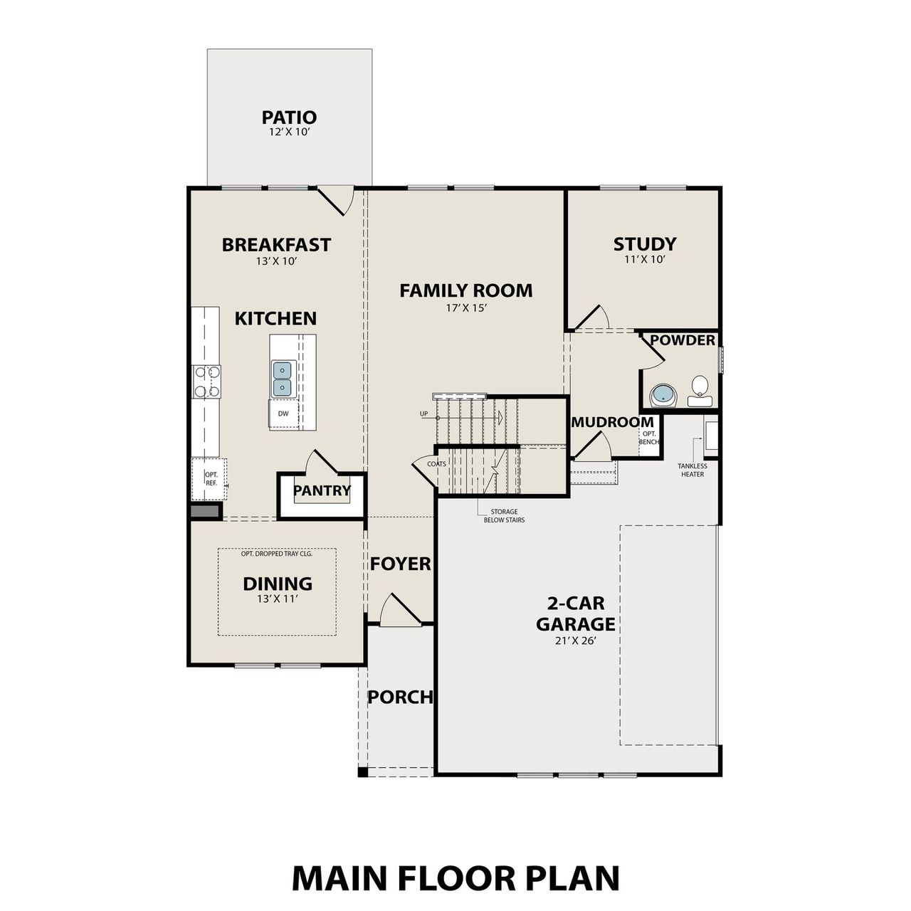 2D floor plan layout for the The Willow C-BC by Davidson Homes LLC in Benders Cove, Mount Juliet, TN (Image 2).