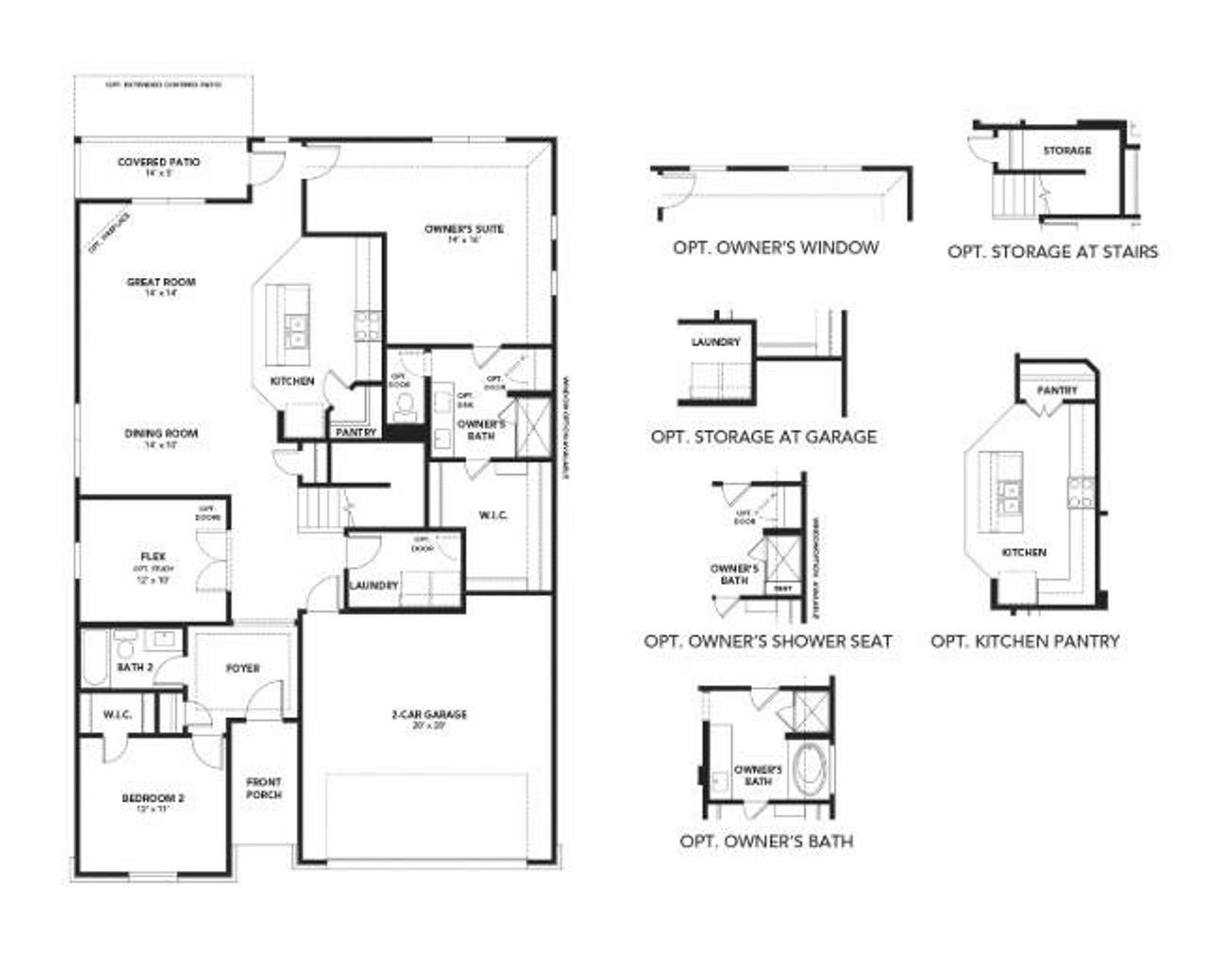 2D floor plan layout of this home in Hunters Glen, Jarrell, TX (Image 2).