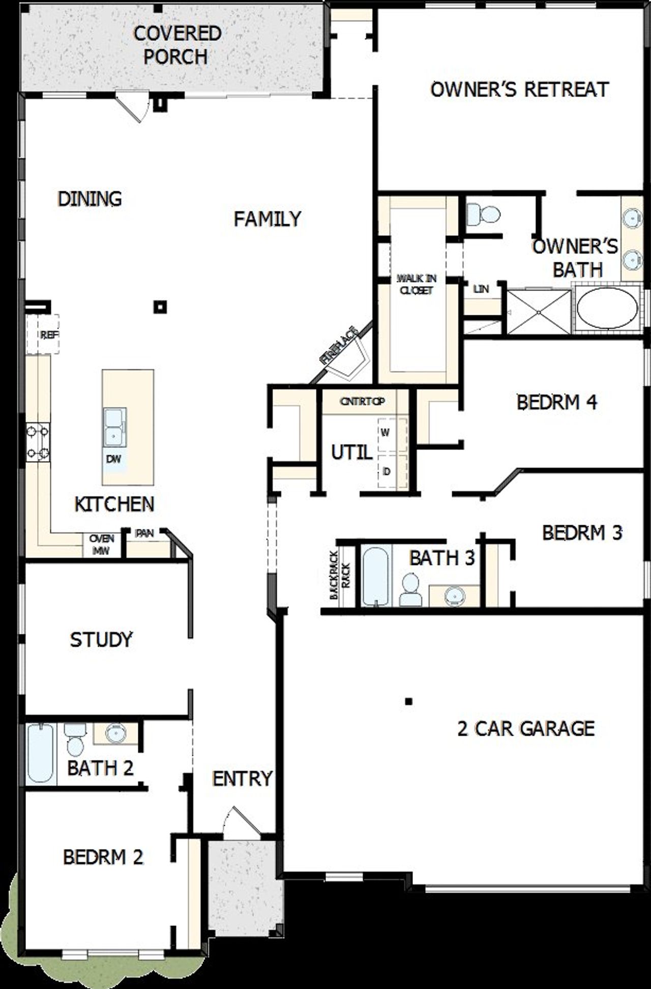 2D floor plan layout of this home in Goodland – Manor Series, Grand Prairie, TX (Image 2). 2D floor plan layout of this home in Goodland – Manor Series, Grand Prairie, TX (Image 2).