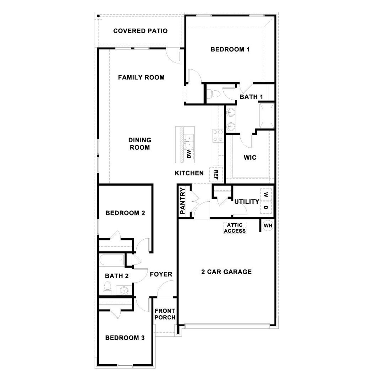 2D floor plan layout of this home in Prairie Lakes, Buda, TX (Image 2).