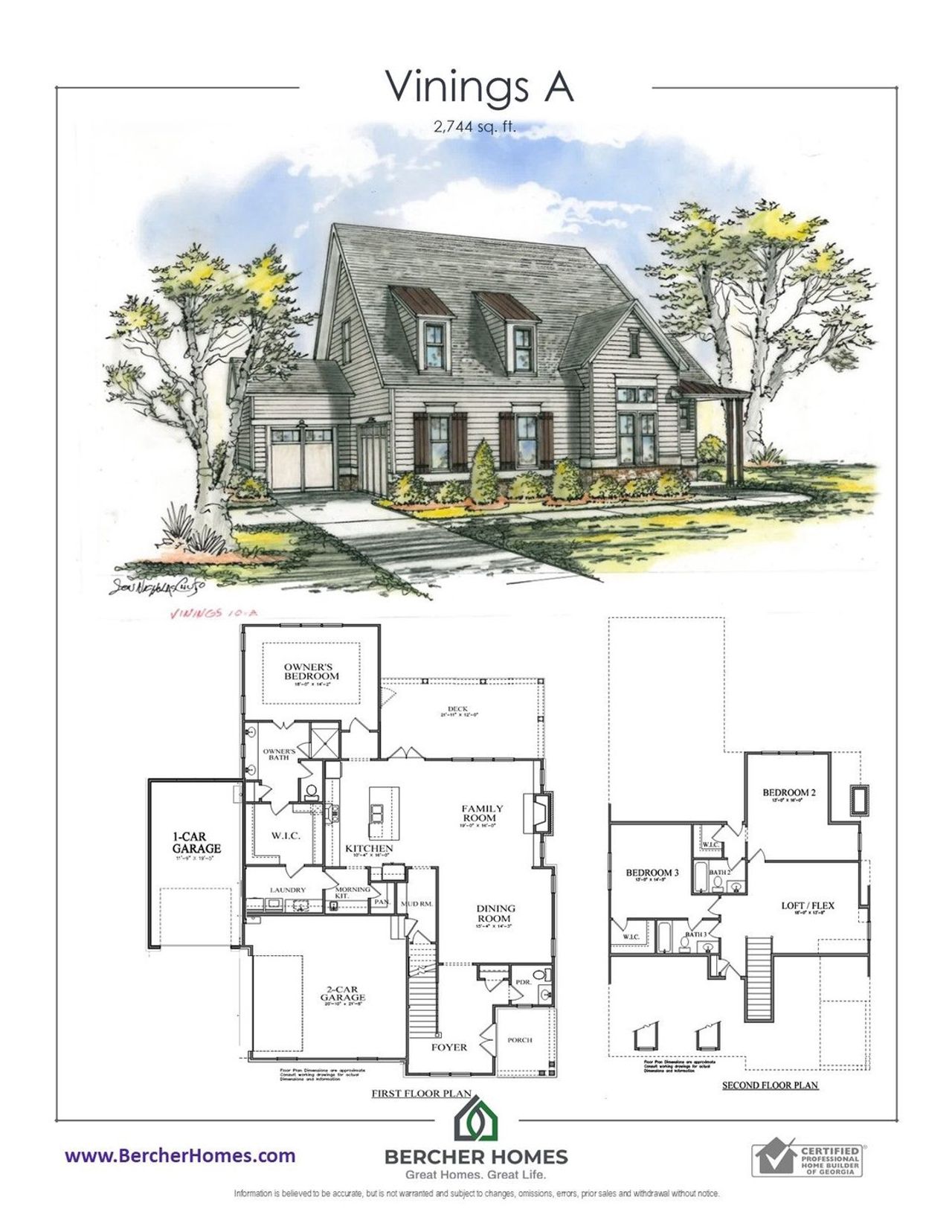 2D floor plan layout for the Vinings A by Bercher Homes in Malone's Pond, Ball Ground, GA (Image 2).