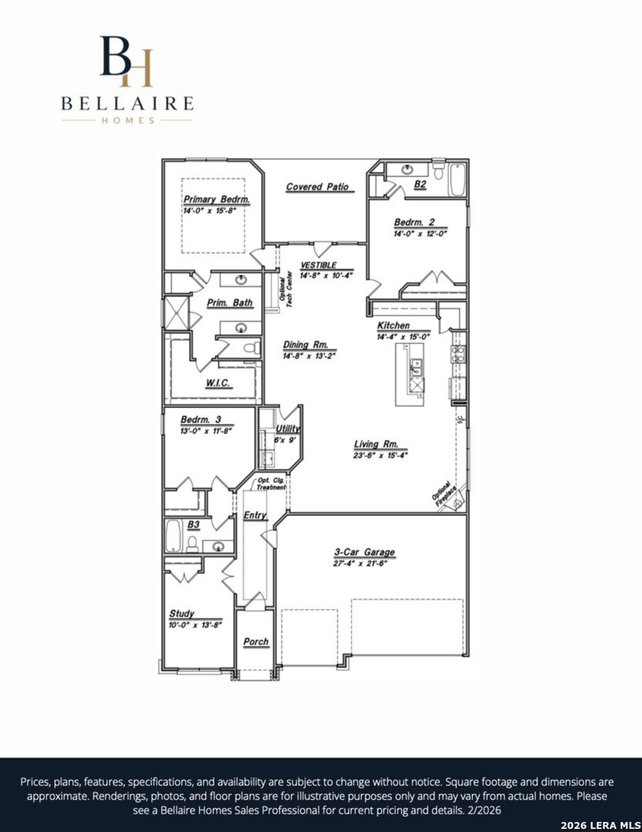 2D floor plan layout of this home in The Parklands, Marion, TX (Image 2).