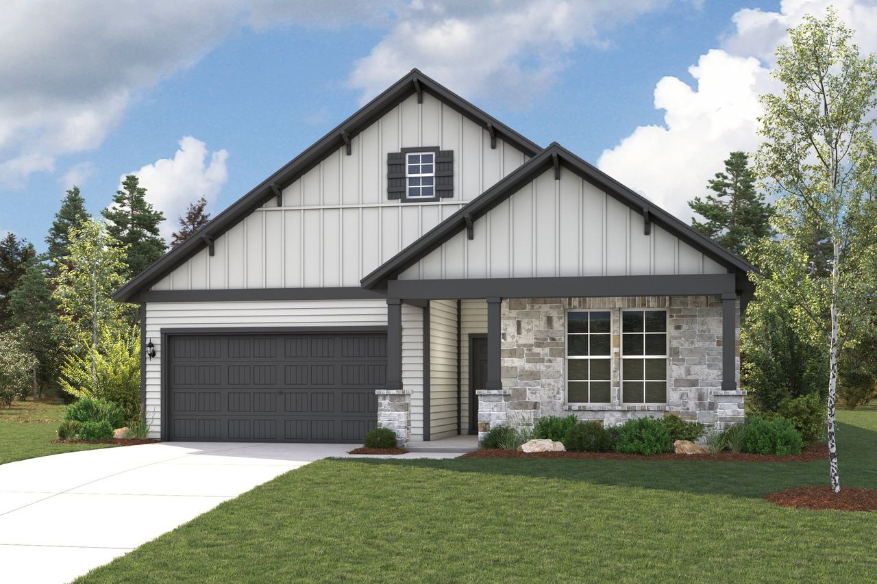 A house with a garage with American Gothic House in the background.