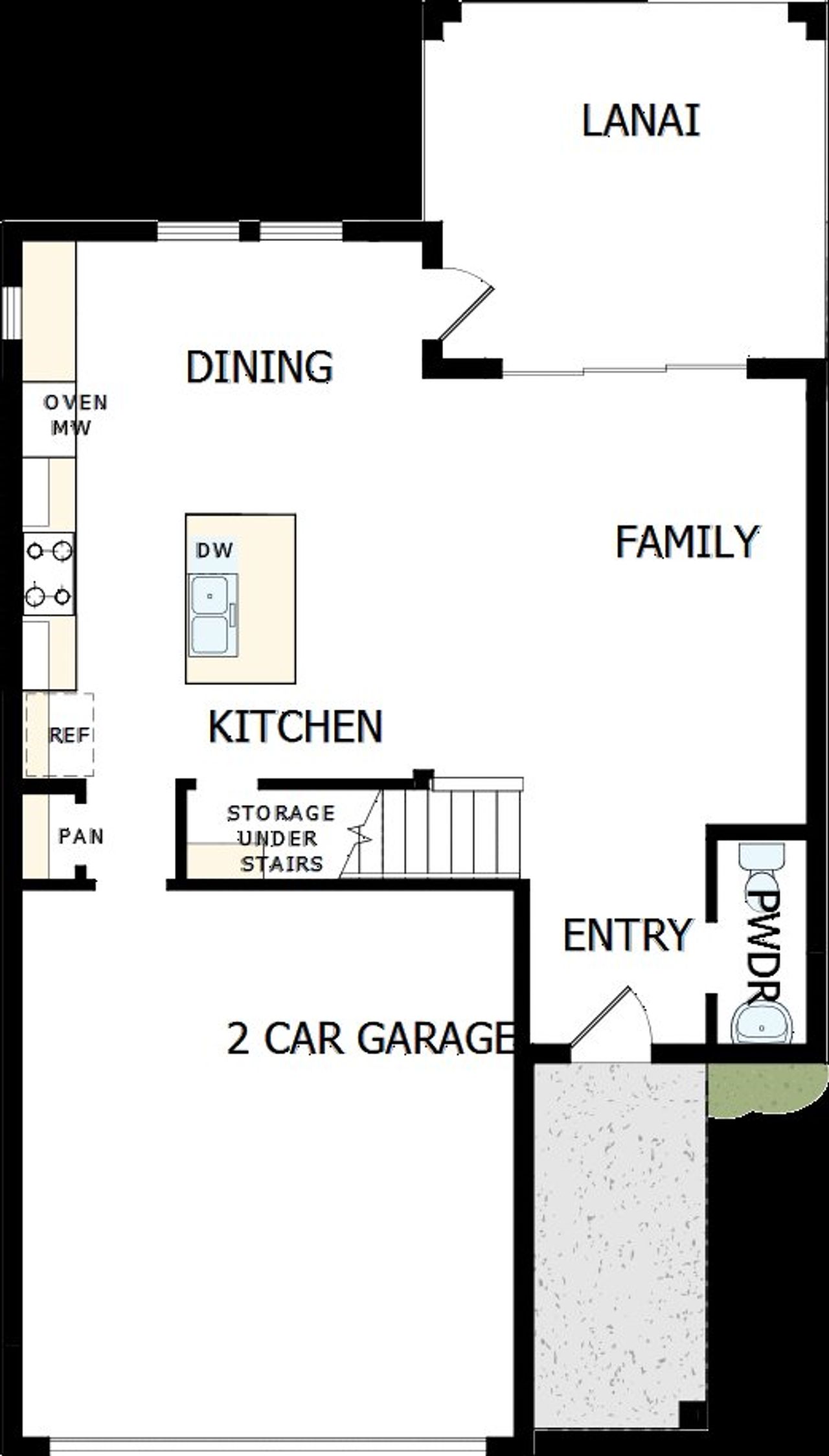 2D floor plan layout of this home in Oakfield at Mount Dora Cottage Series, Mount Dora, FL (Image 2).