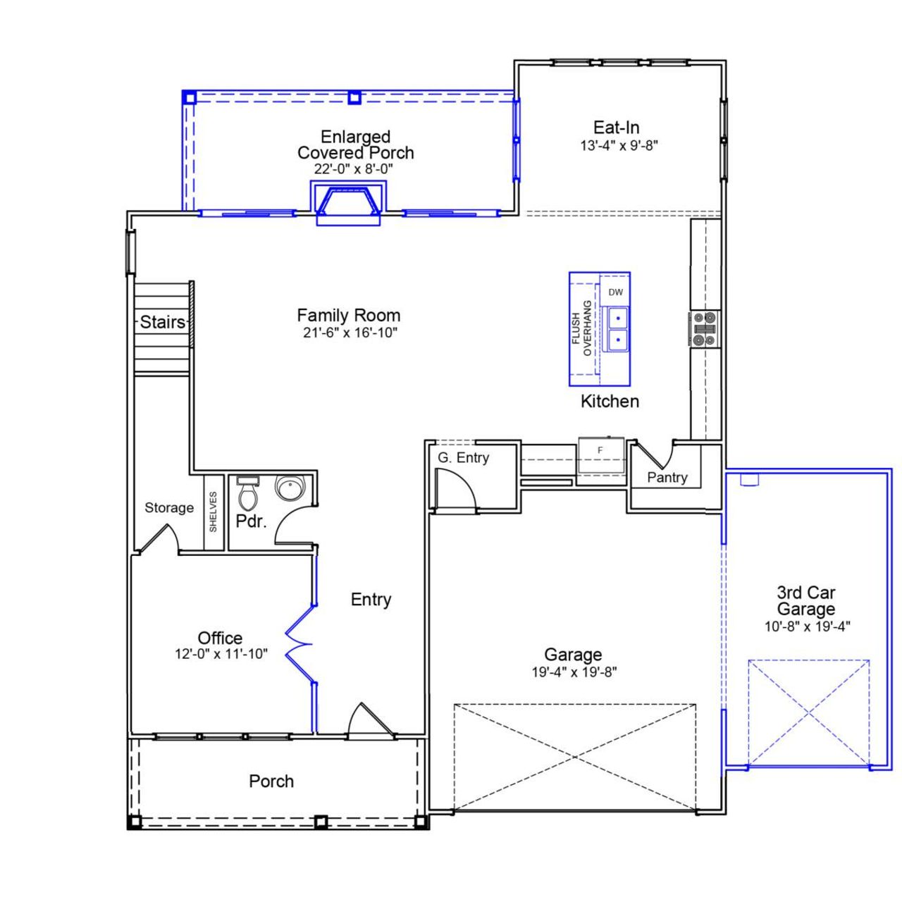 2D floor plan layout of this home in Ridgecrest at Midway, Anderson, SC (Image 2).