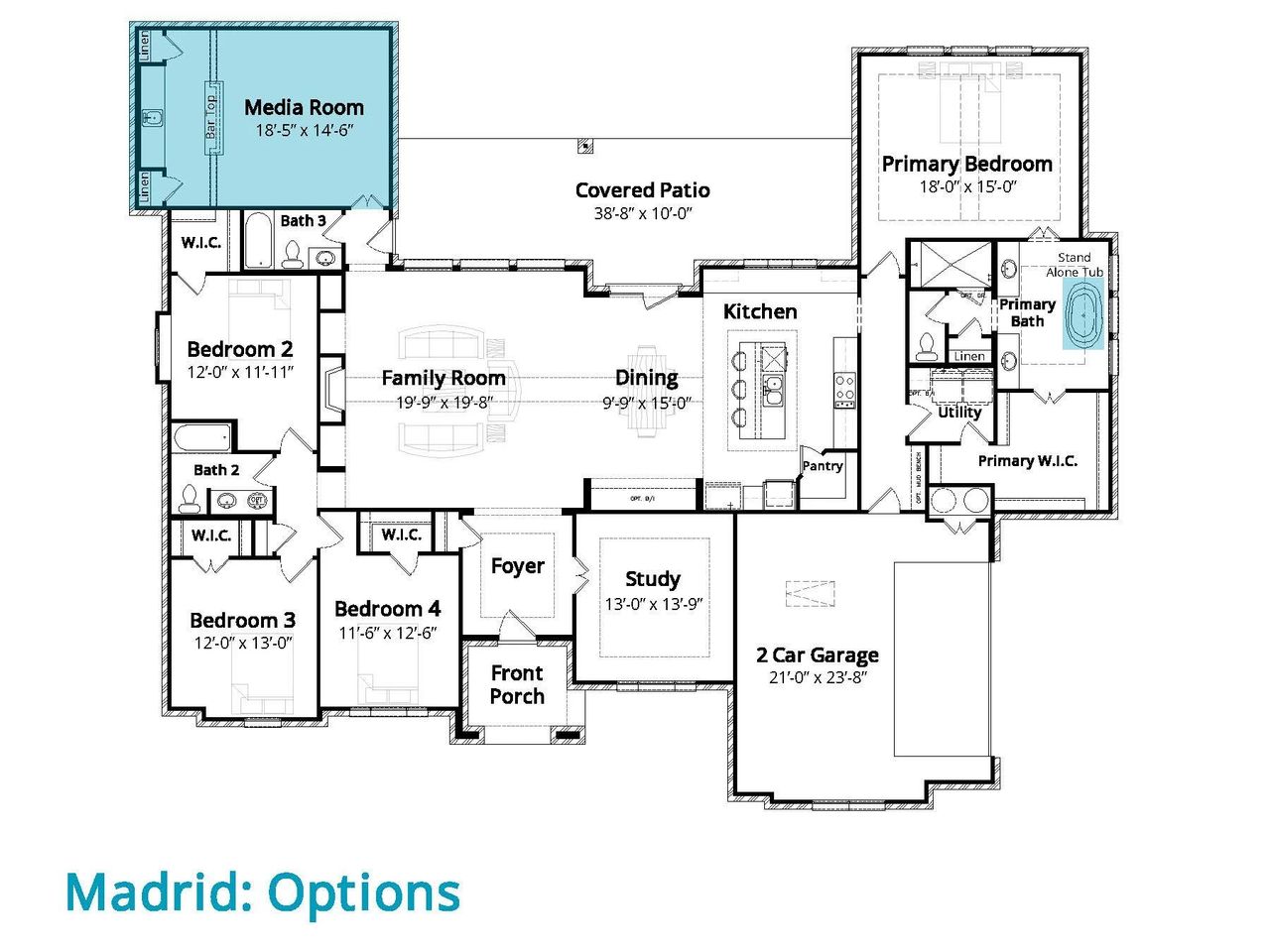 2D floor plan layout of this home in Hightower Club, Waxahachie, TX (Image 2).