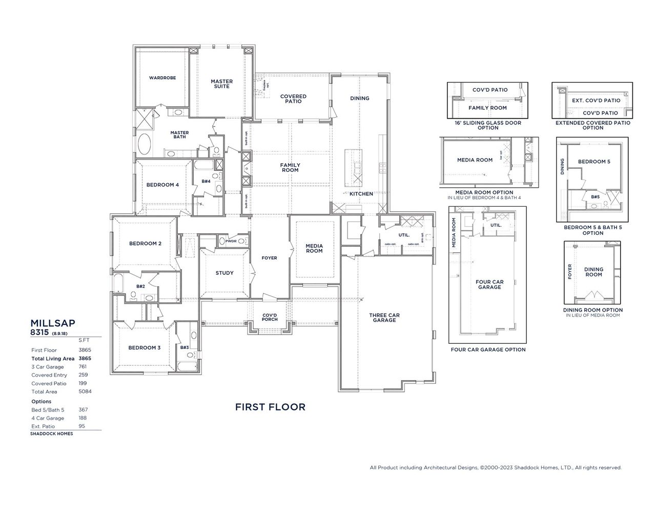 2D floor plan layout for the Millsap - SH 8315 by Shaddock Homes in Whitestone Estates, Parker, TX (Image 2). 2D floor plan layout for the Millsap - SH 8315 by Shaddock Homes in Whitestone Estates, Parker, TX (Image 2).