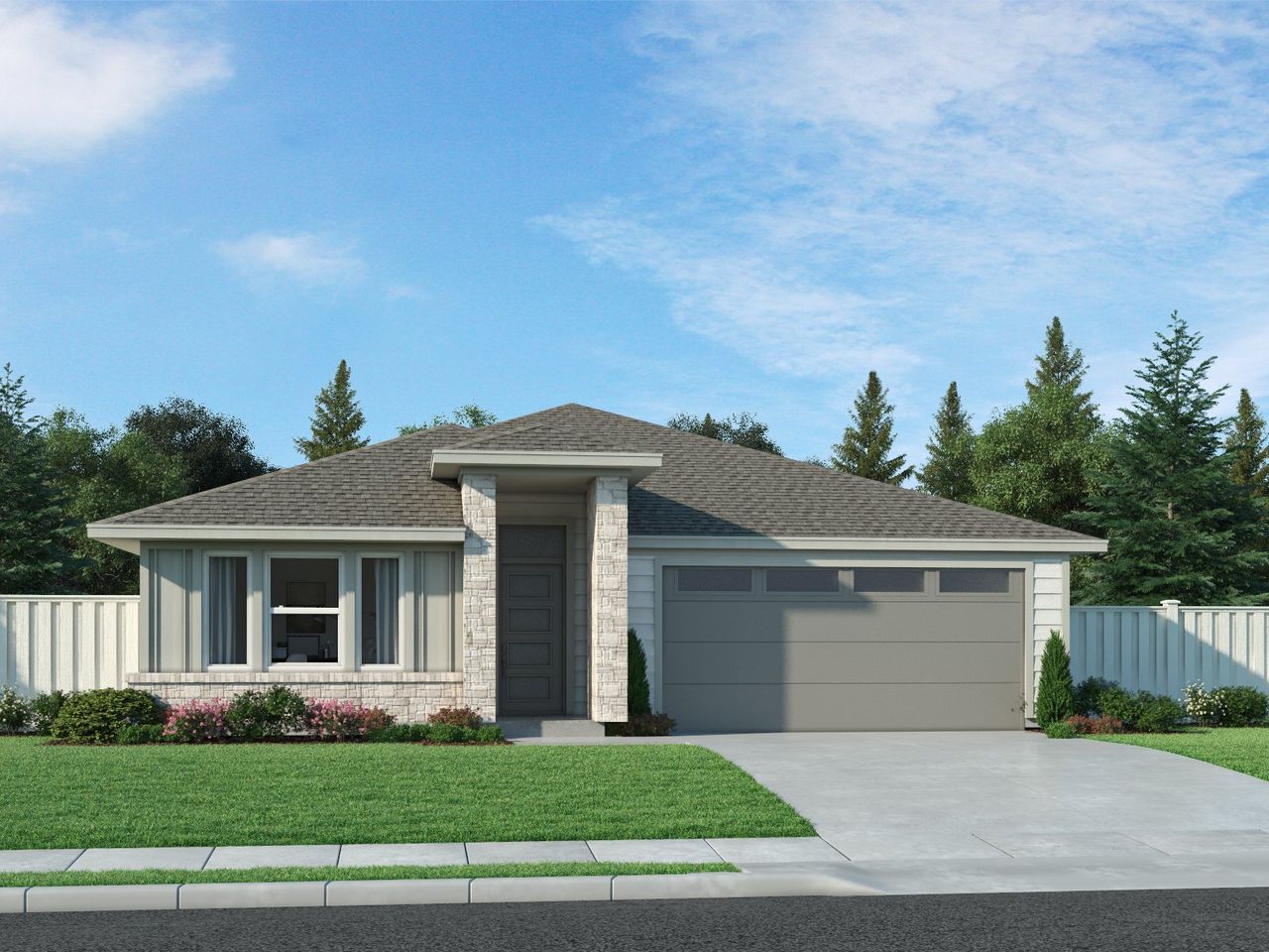 Representative exterior photo of a completed home built from the The Oleander (401) by Meritage Homes in Lakeside Meadows, Pflugerville, TX (Image 2). Representative exterior photo of a completed home built from the The Oleander (401) by Meritage Homes in Lakeside Meadows, Pflugerville, TX (Image 2).