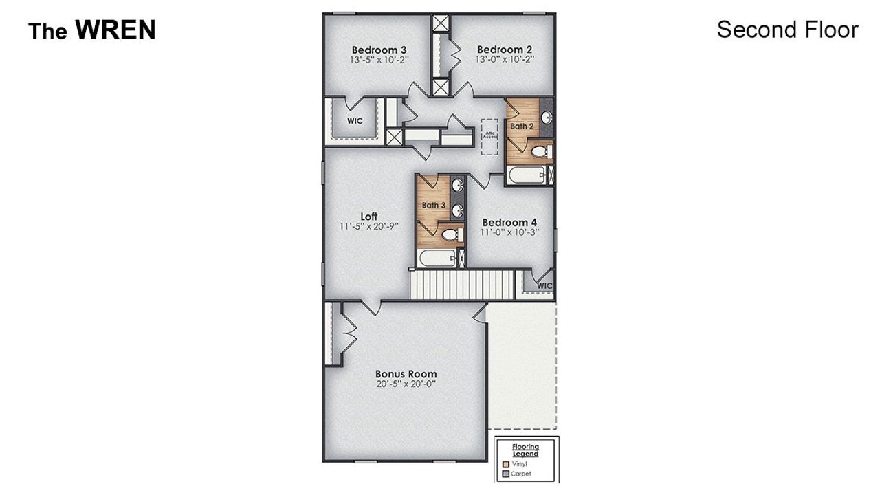2D floor plan layout of this home in Vineyard Trail, Jacksonville, NC (Image 2).