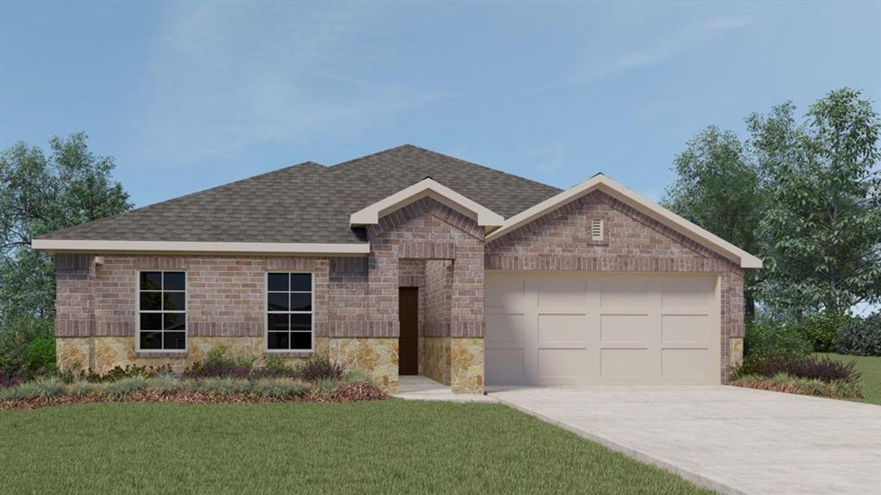 Front exterior of a new home in Saddlebrook, Waxahachie, TX, highlighting curb appeal (Image 2).