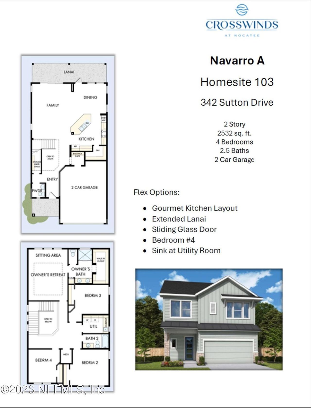 2D floor plan layout of this home in Crosswinds 40’, Ponte Vedra, FL (Image 2).