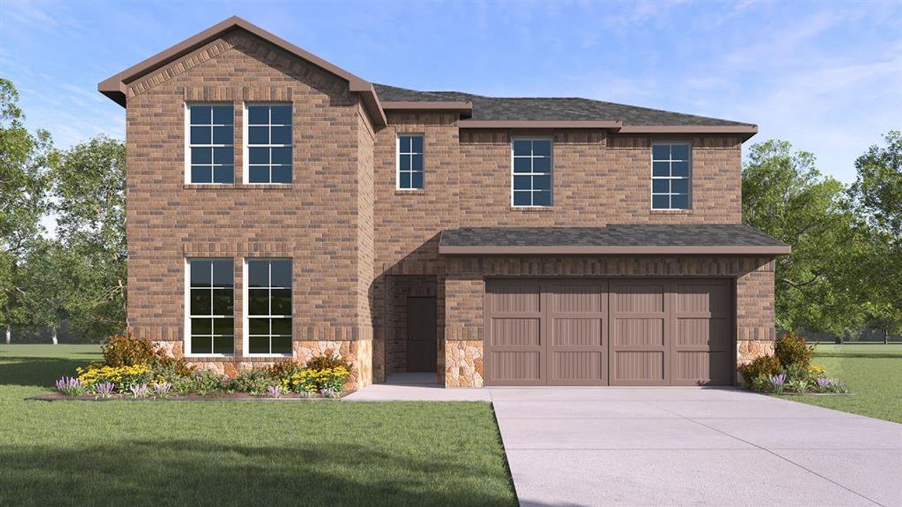 Front exterior of a new home in Trailstone, Caddo Mills, TX, highlighting curb appeal (Image 2).