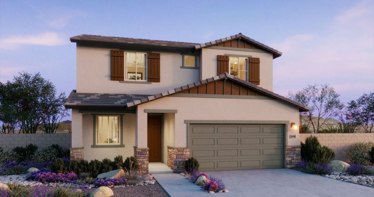 Representative exterior photo of a completed home built from the 3505 by New Home Co. in The Villas Collection at Frontera, Surprise, AZ (Image 2).