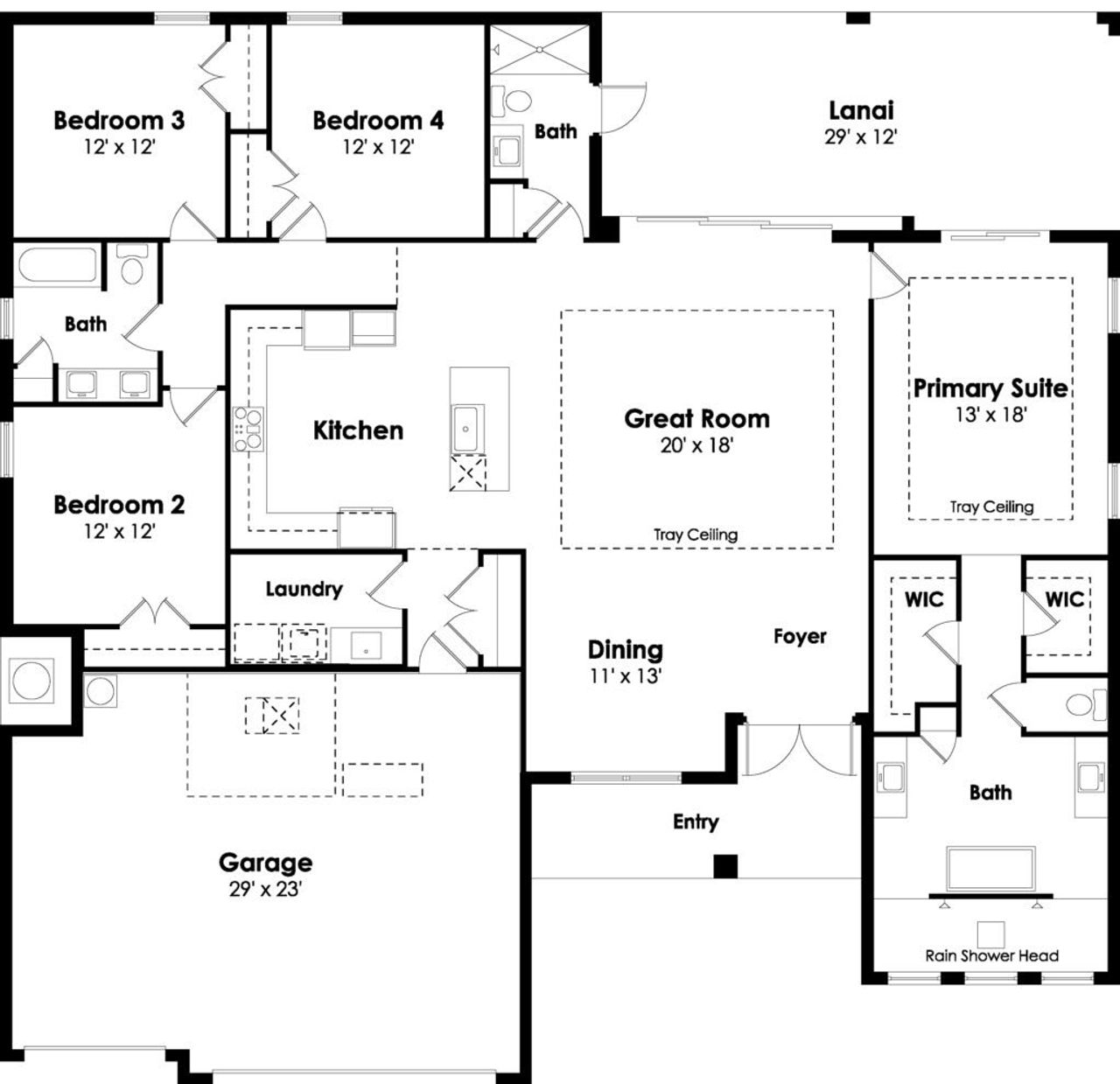 2D floor plan layout for the Bimini II by Christopher Alan Homes in Palm Bay, Palm Bay, FL (Image 2).