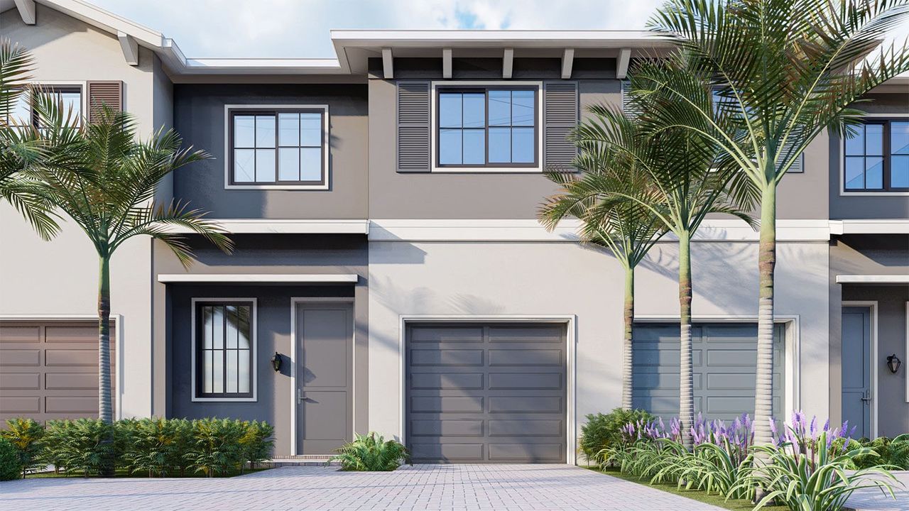 Front exterior of a new home in Ashwood Cove, Lake Worth, FL, highlighting curb appeal (Image 2).