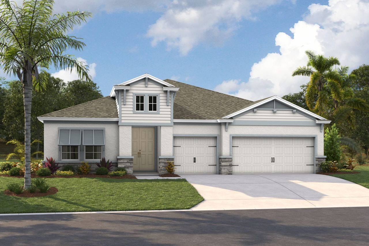 Representative exterior photo of a completed home built from the Bayshore I by Homes by WestBay in Pasadena Woods, Wesley Chapel, FL (Image 2).