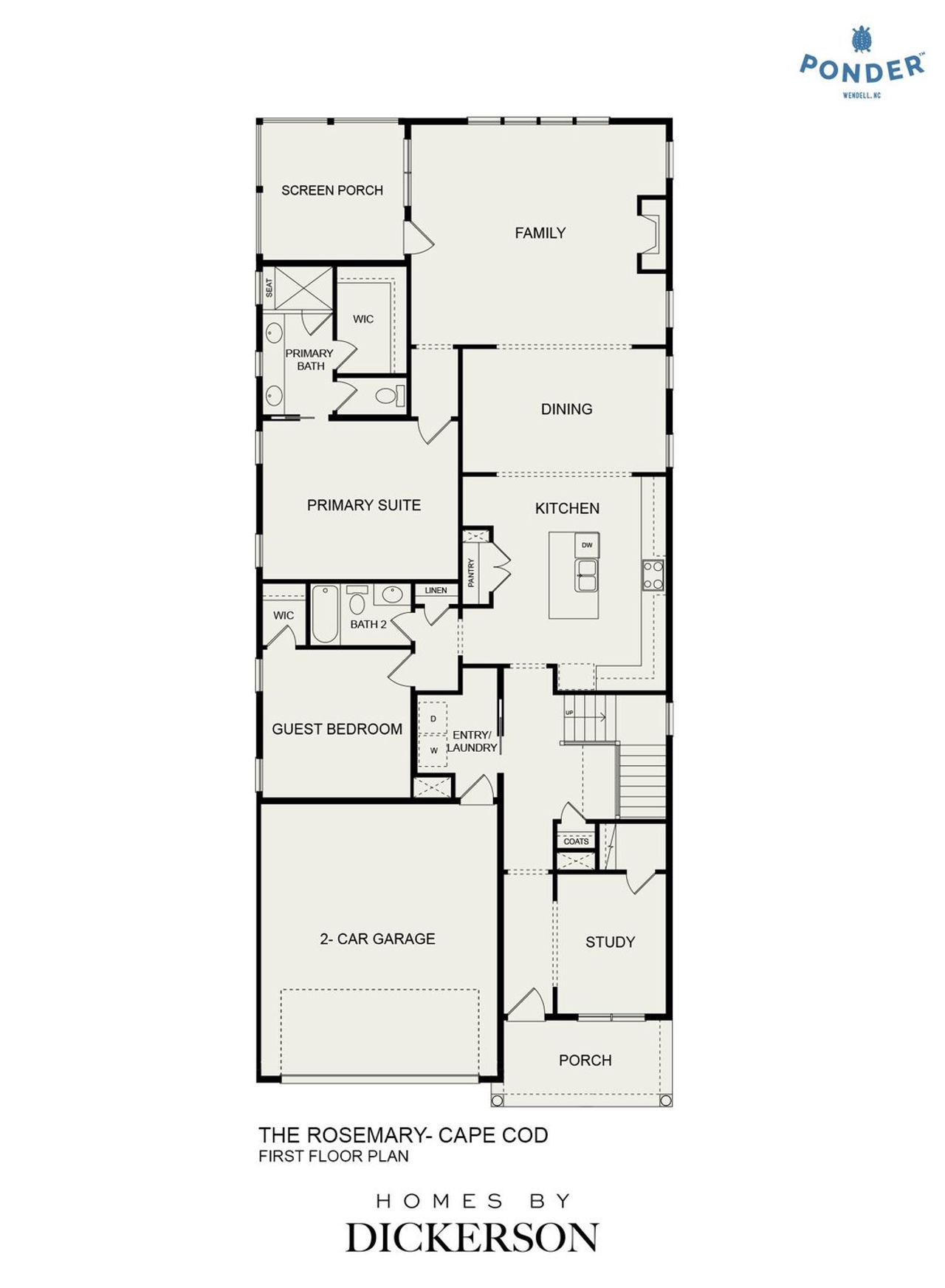 2D floor plan layout for the Rosemary Cape Cod by Homes by Dickerson in Ponder, Wendell, NC (Image 2). 2D floor plan layout for the Rosemary Cape Cod by Homes by Dickerson in Ponder, Wendell, NC (Image 2).