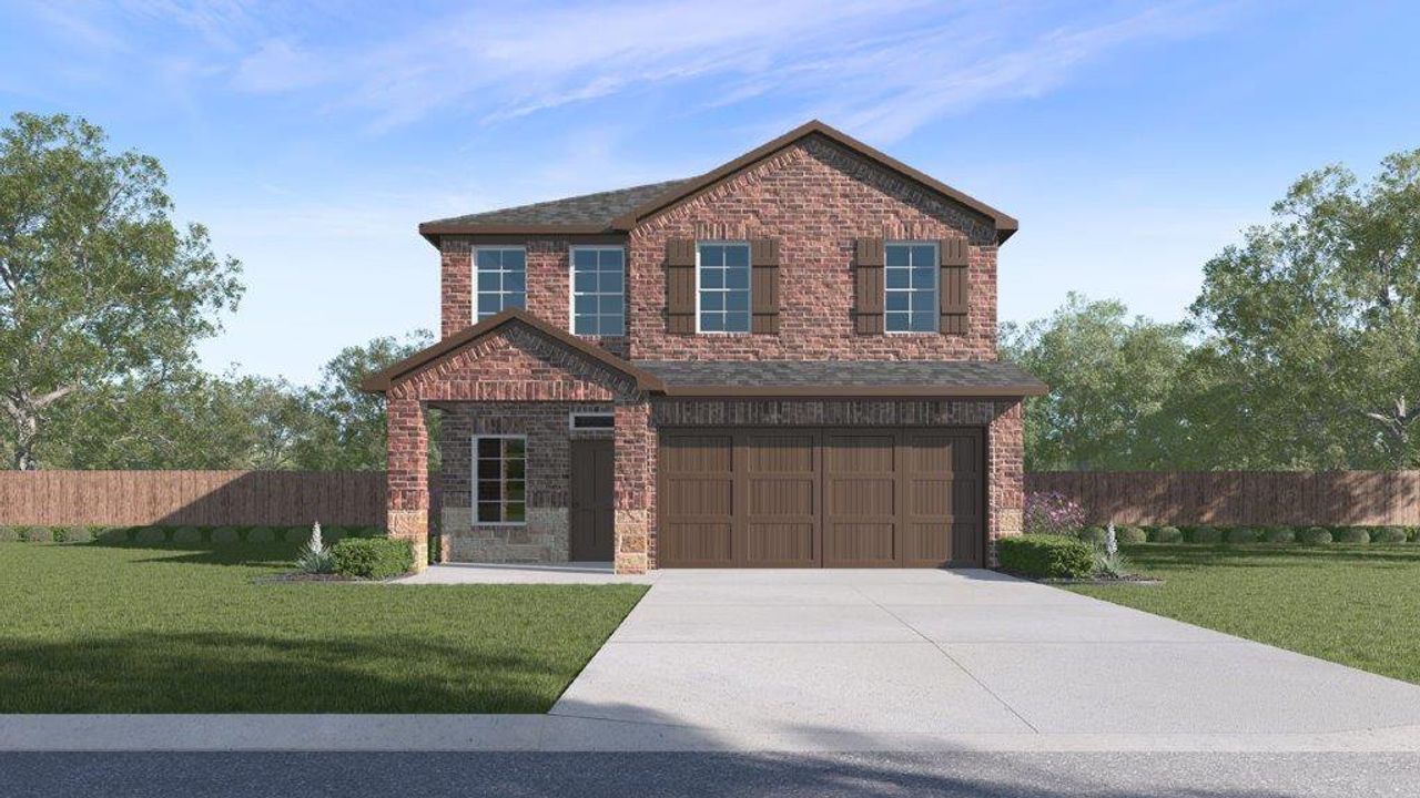 Representative exterior photo of a completed home built from the MADISON by D.R. Horton in Northspur, Forney, TX (Image 2). Representative exterior photo of a completed home built from the MADISON by D.R. Horton in Northspur, Forney, TX (Image 2).