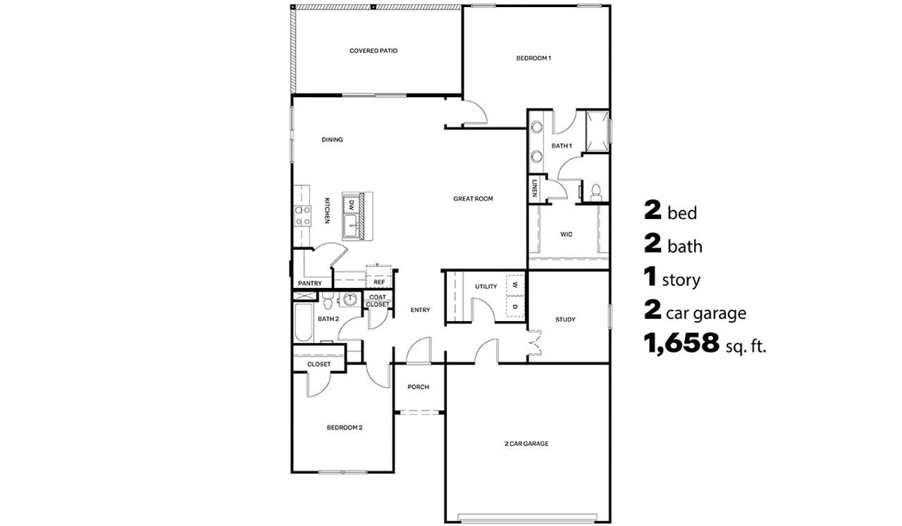 2D floor plan layout of this home in Solterra, Green Valley, AZ (Image 2).