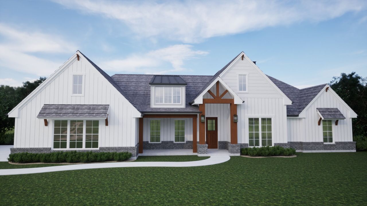 Representative exterior photo of a completed home built from the The Allen by Kenmark Homes in Rocky Top Ranch, Reno, TX (Image 2). Representative exterior photo of a completed home built from the The Allen by Kenmark Homes in Rocky Top Ranch, Reno, TX (Image 2).