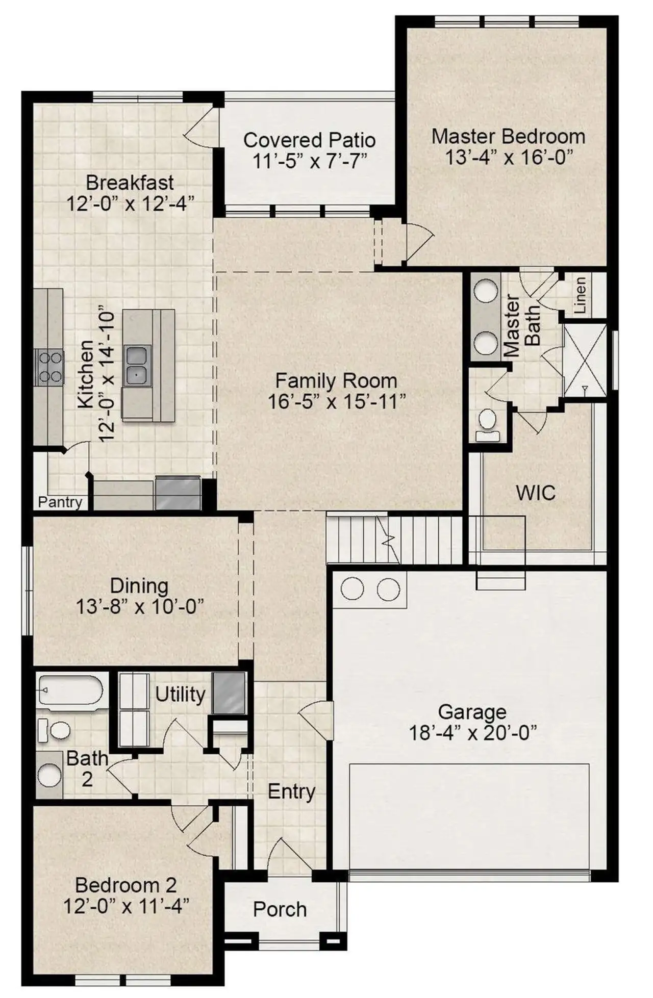 2D floor plan layout for the Bellevue B by CAVENDER HOMES in Morning Ridge, Princeton, TX (Image 2). 2D floor plan layout for the Bellevue B by CAVENDER HOMES in Morning Ridge, Princeton, TX (Image 2).