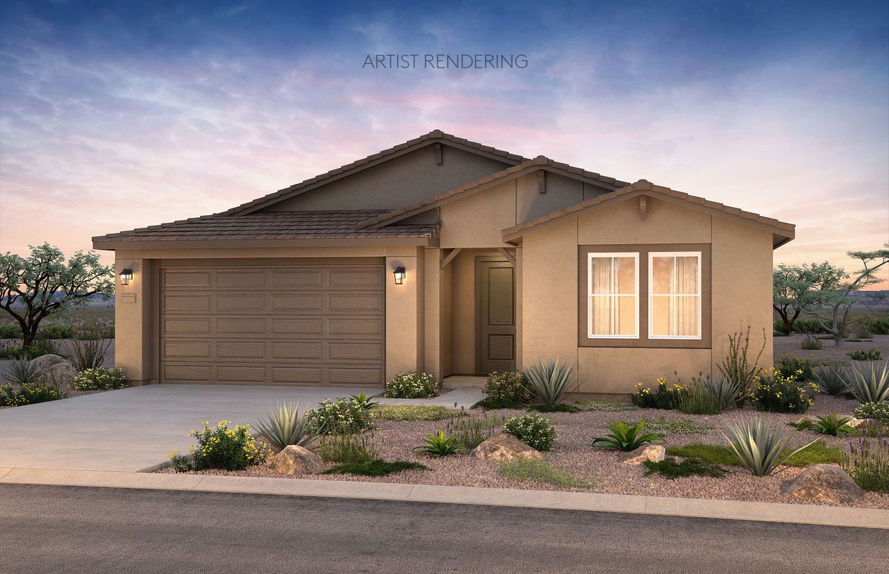 Front exterior of a new home in Del Webb at Rocking K, Tucson, AZ, highlighting curb appeal (Image 2).