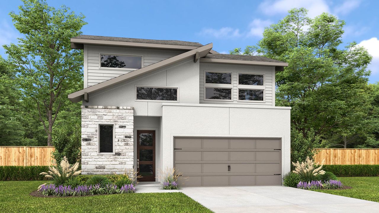 Representative exterior photo of a completed home built from the 2528O by Perry Homes in Solms Landing 45', New Braunfels, TX (Image 2). Representative exterior photo of a completed home built from the 2528O by Perry Homes in Solms Landing 45', New Braunfels, TX (Image 2).