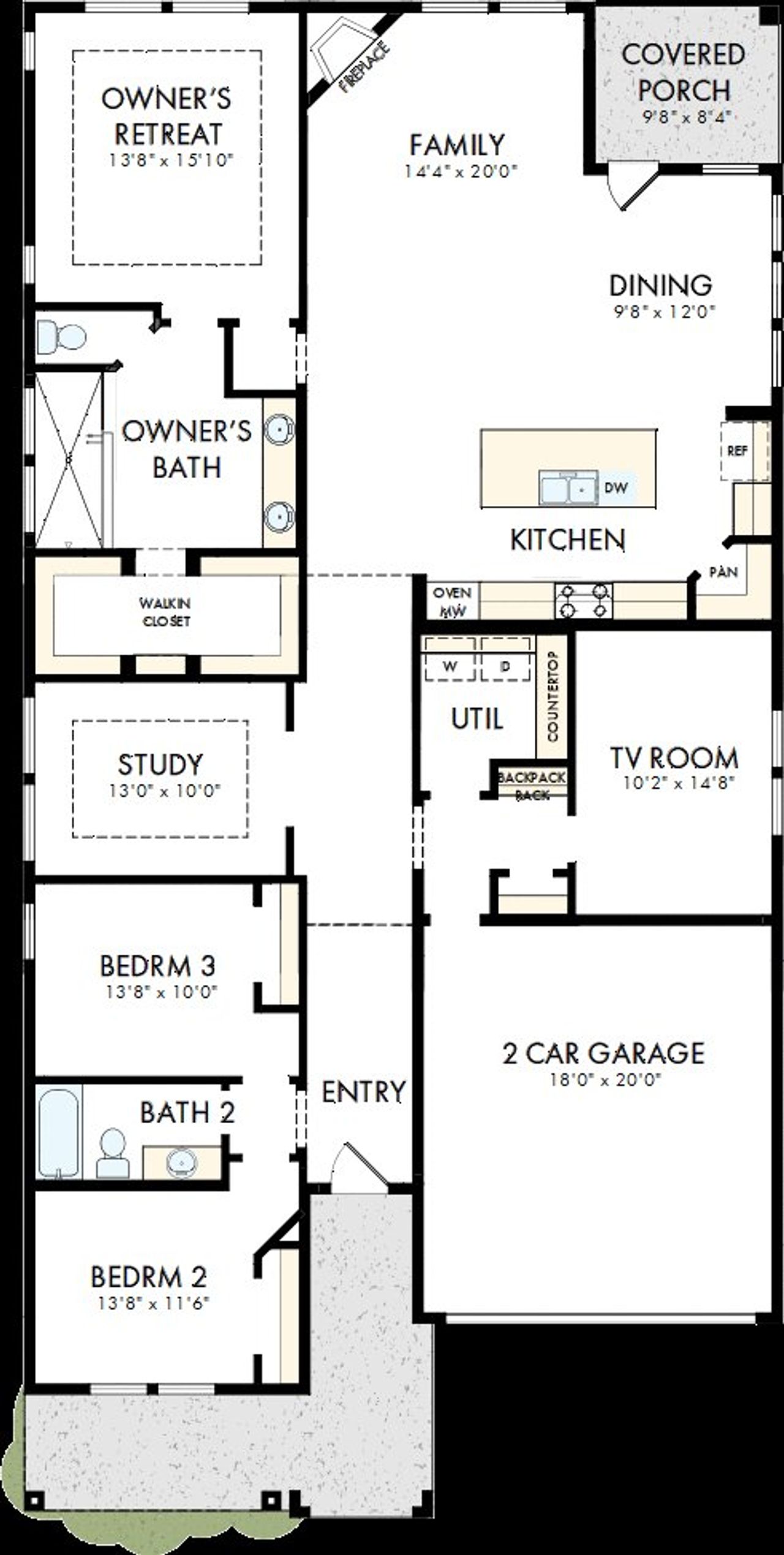 2D floor plan layout of this home in Pecan Square - Gardens, Northlake, TX (Image 2).