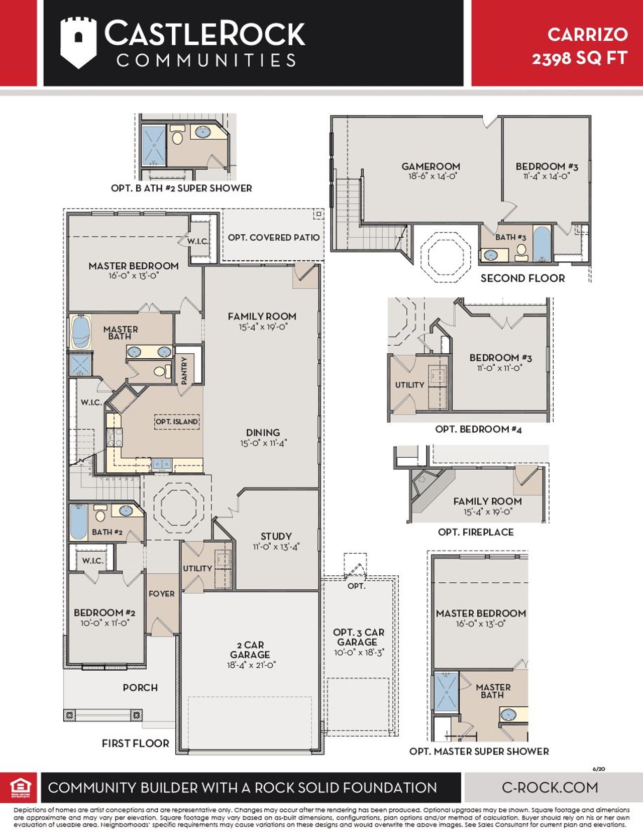 2D floor plan layout for the Carrizo by CastleRock Communities in Sanctuary, Salado, TX (Image 2).