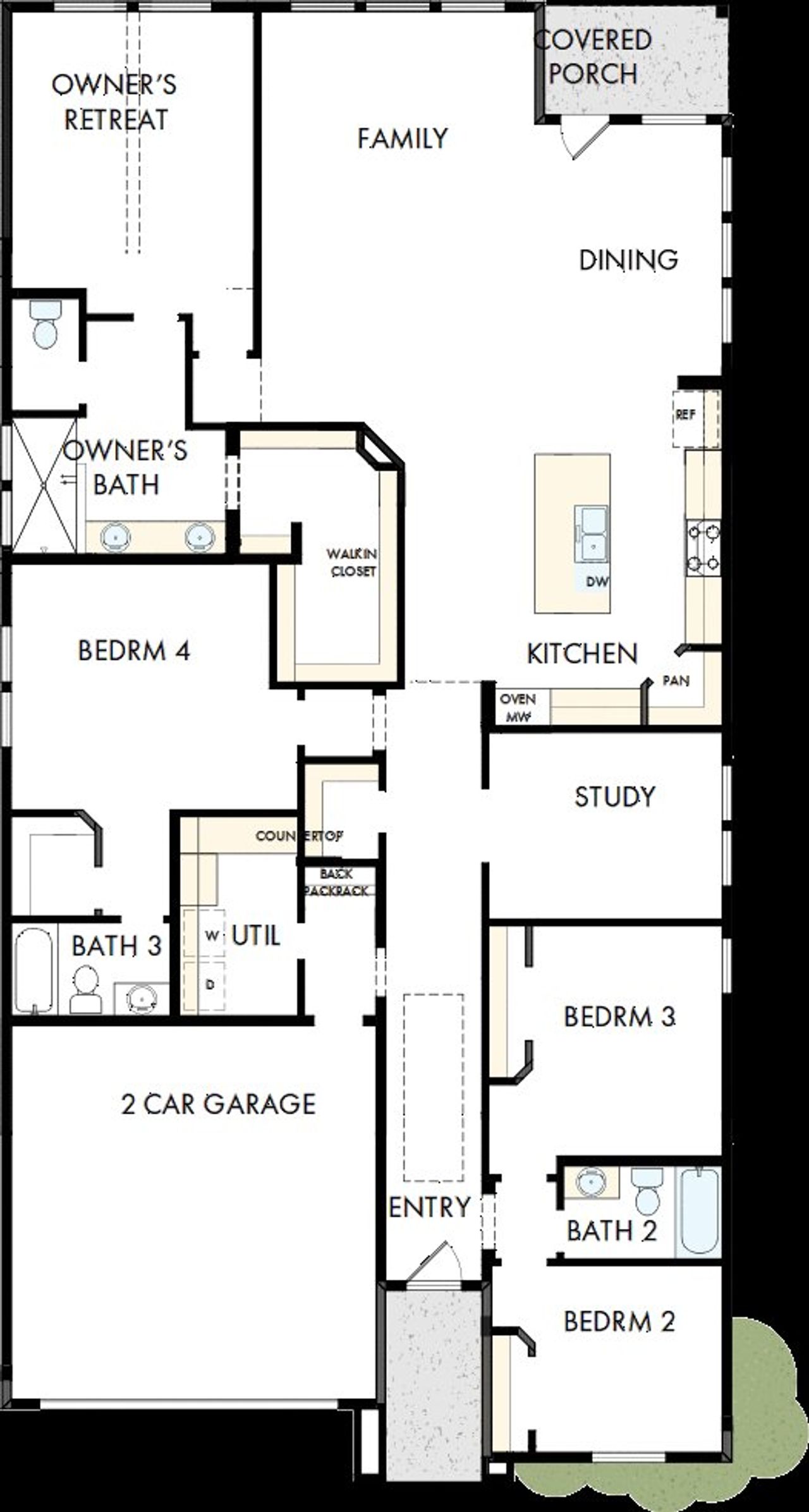 2D floor plan layout of this home in Pecan Square - Gardens, Northlake, TX (Image 2).