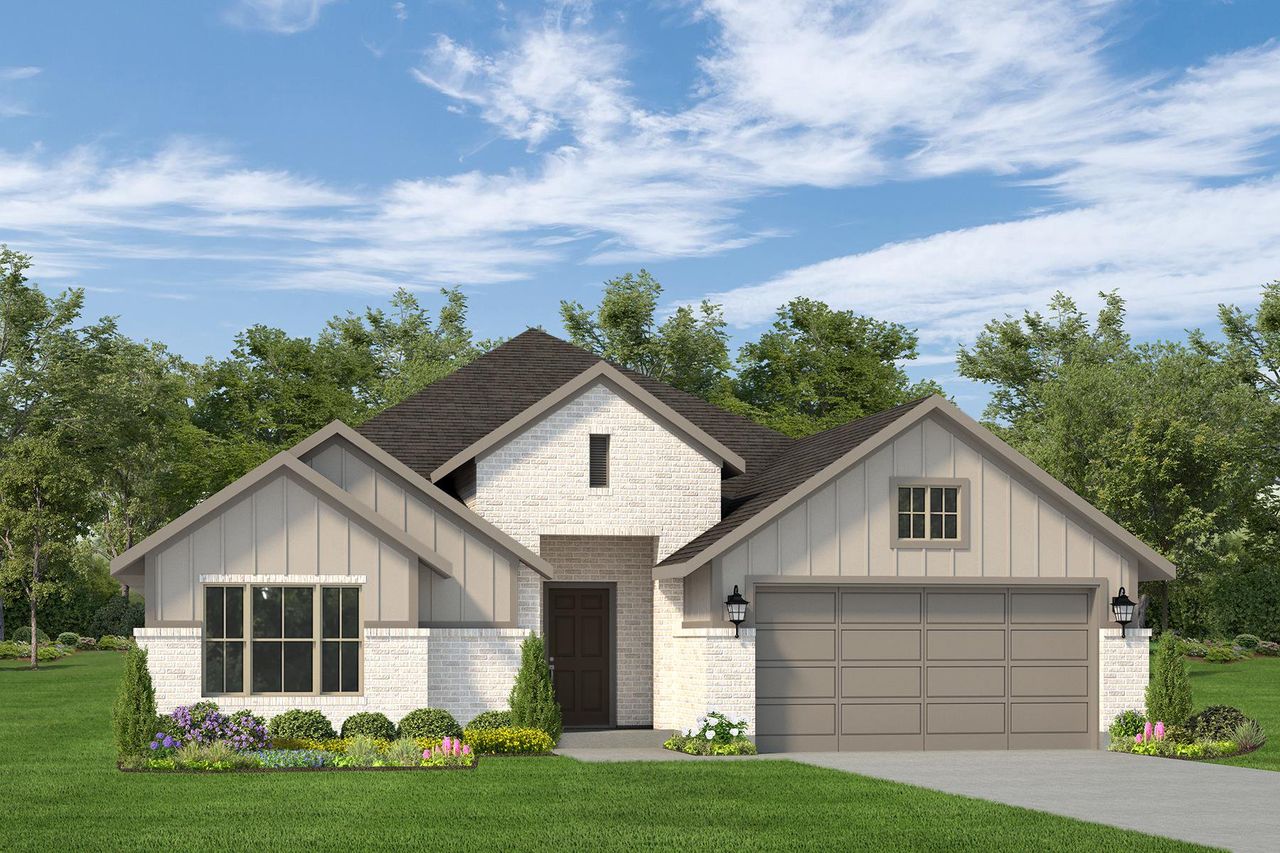 Representative exterior photo of a completed home built from the Harding by Autograph Homes in Sundance Cove - Paintbrush Collection, Crosby, TX (Image 2). Representative exterior photo of a completed home built from the Harding by Autograph Homes in Sundance Cove - Paintbrush Collection, Crosby, TX (Image 2).