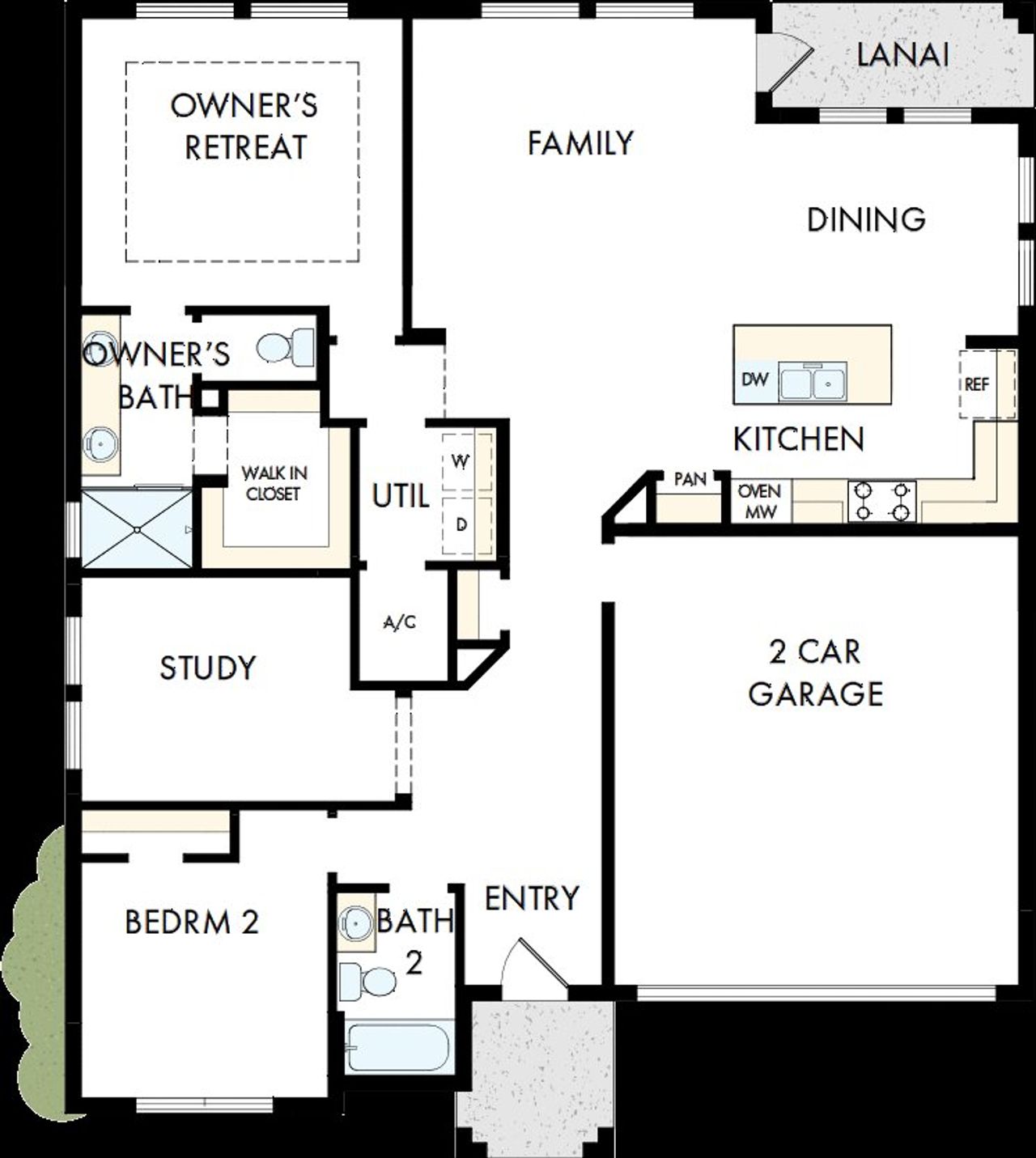2D floor plan layout of this home in Waterset Bungalow Series, Apollo Beach, FL (Image 2). 2D floor plan layout of this home in Waterset Bungalow Series, Apollo Beach, FL (Image 2).
