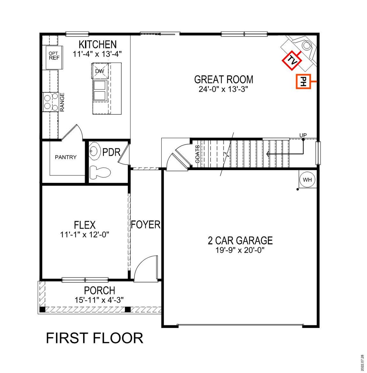 2D floor plan layout of this home in Treemont Commons, Wellford, SC (Image 2).