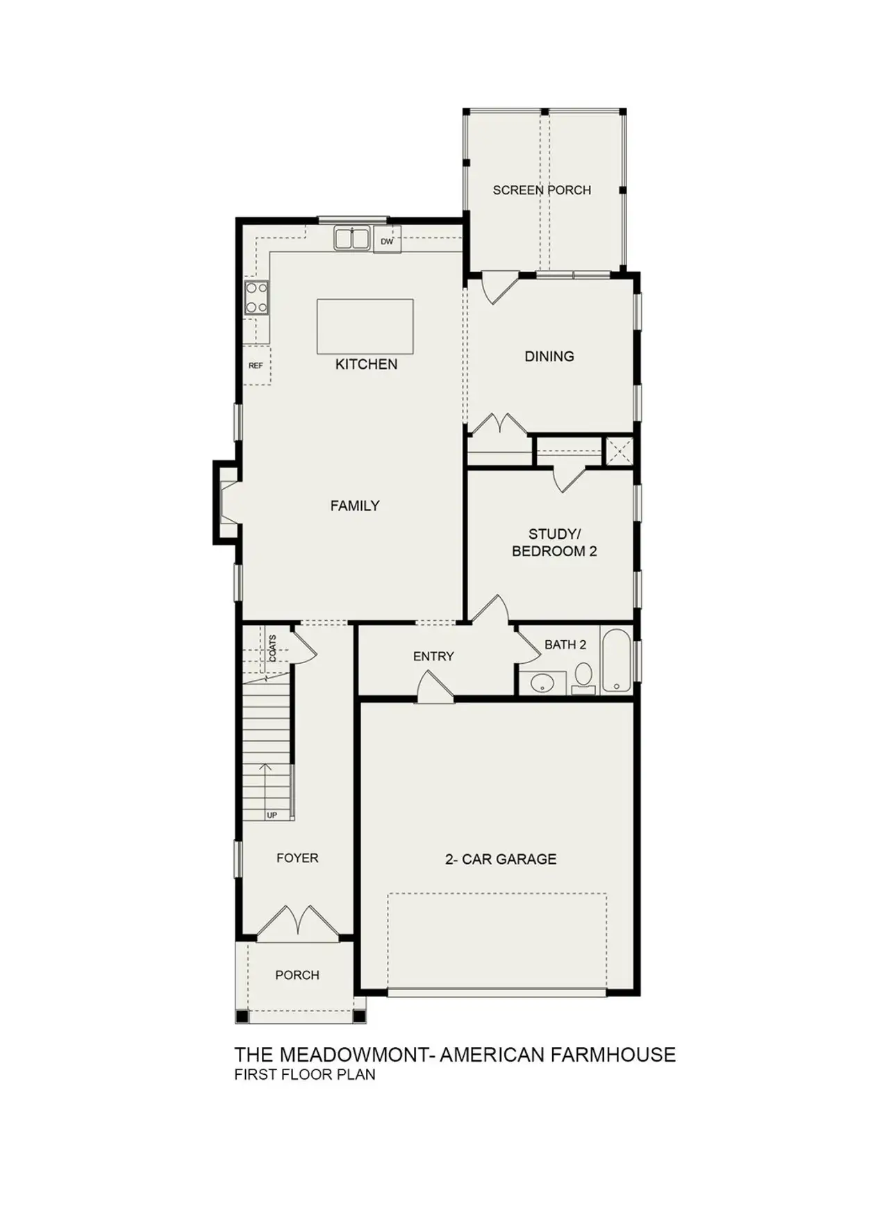 2D floor plan layout for the Meadowmont American Farmhouse by Homes by Dickerson in Ponder, Wendell, NC (Image 2).