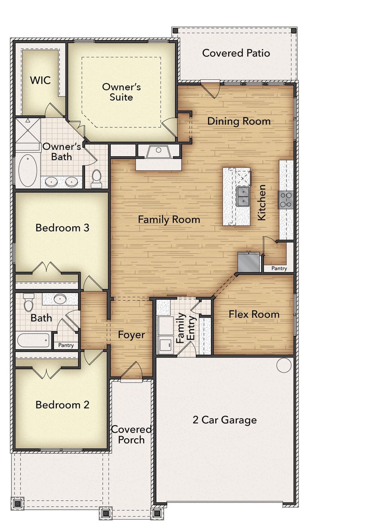 2D floor plan layout of this home in Liberty Pointe, Gainesville, TX (Image 2).