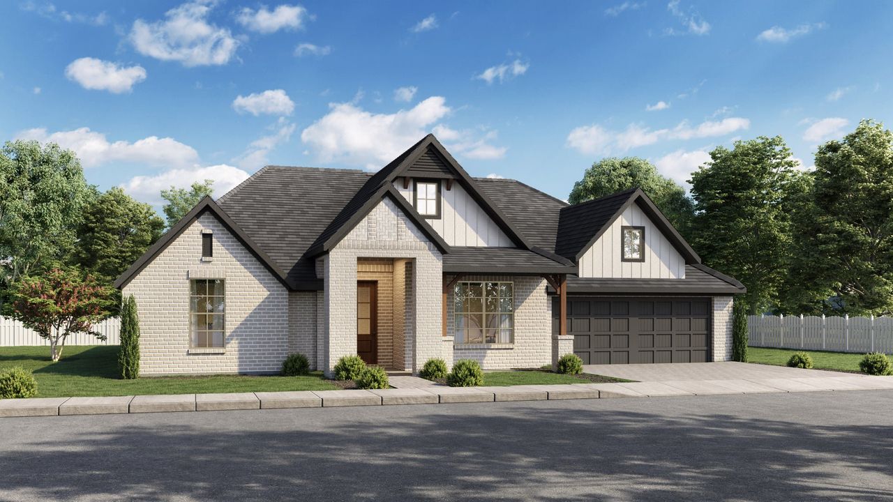 Front exterior of a new home in Dove Hollow, Waxahachie, TX, highlighting curb appeal (Image 2).
